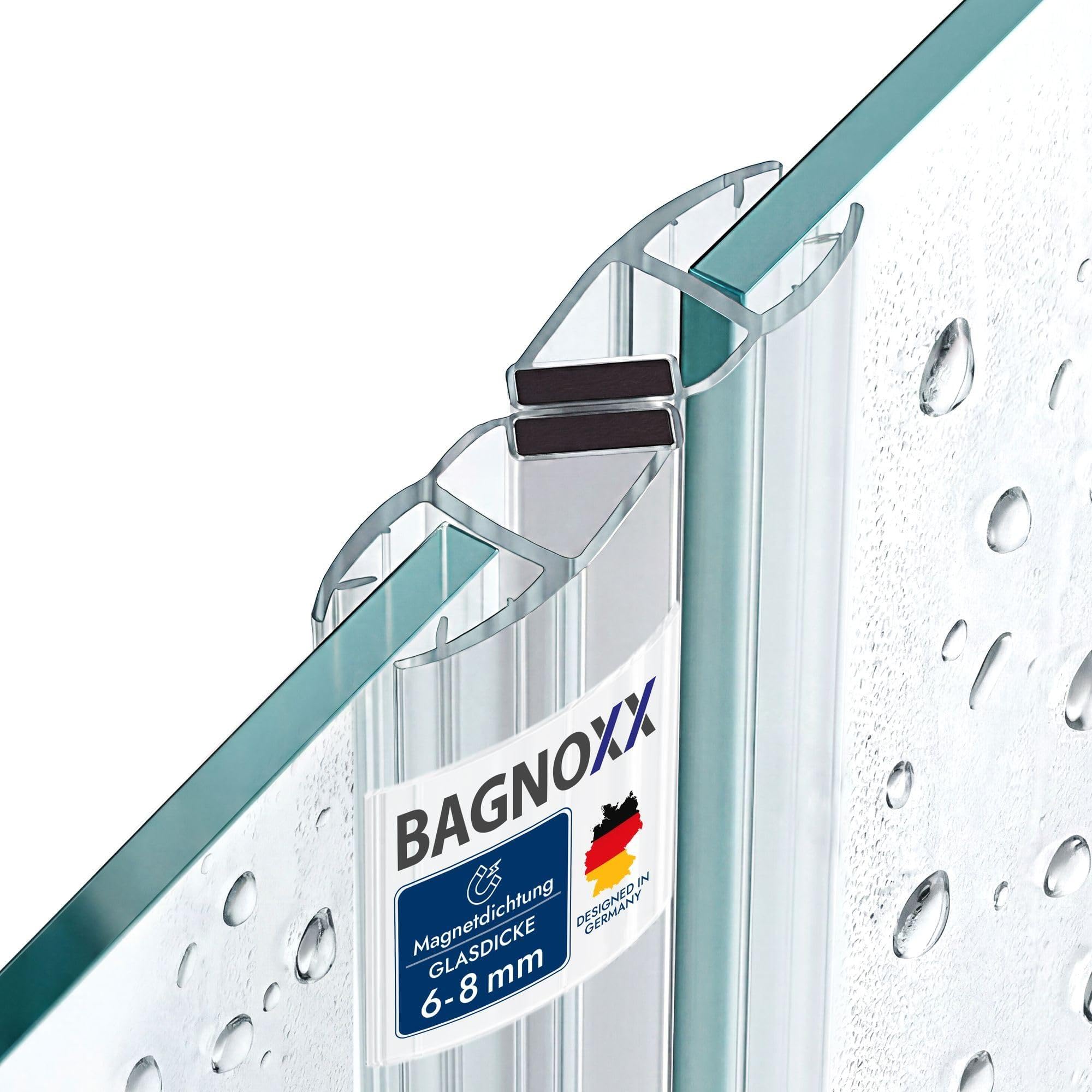 2x Junta 200cm, para 8mm espesor del vidrio, 90 & 180 grados Transp | Junta magnética para cabina de ducha, PVC, para puerta de cristal o corredera, apertura unilateral