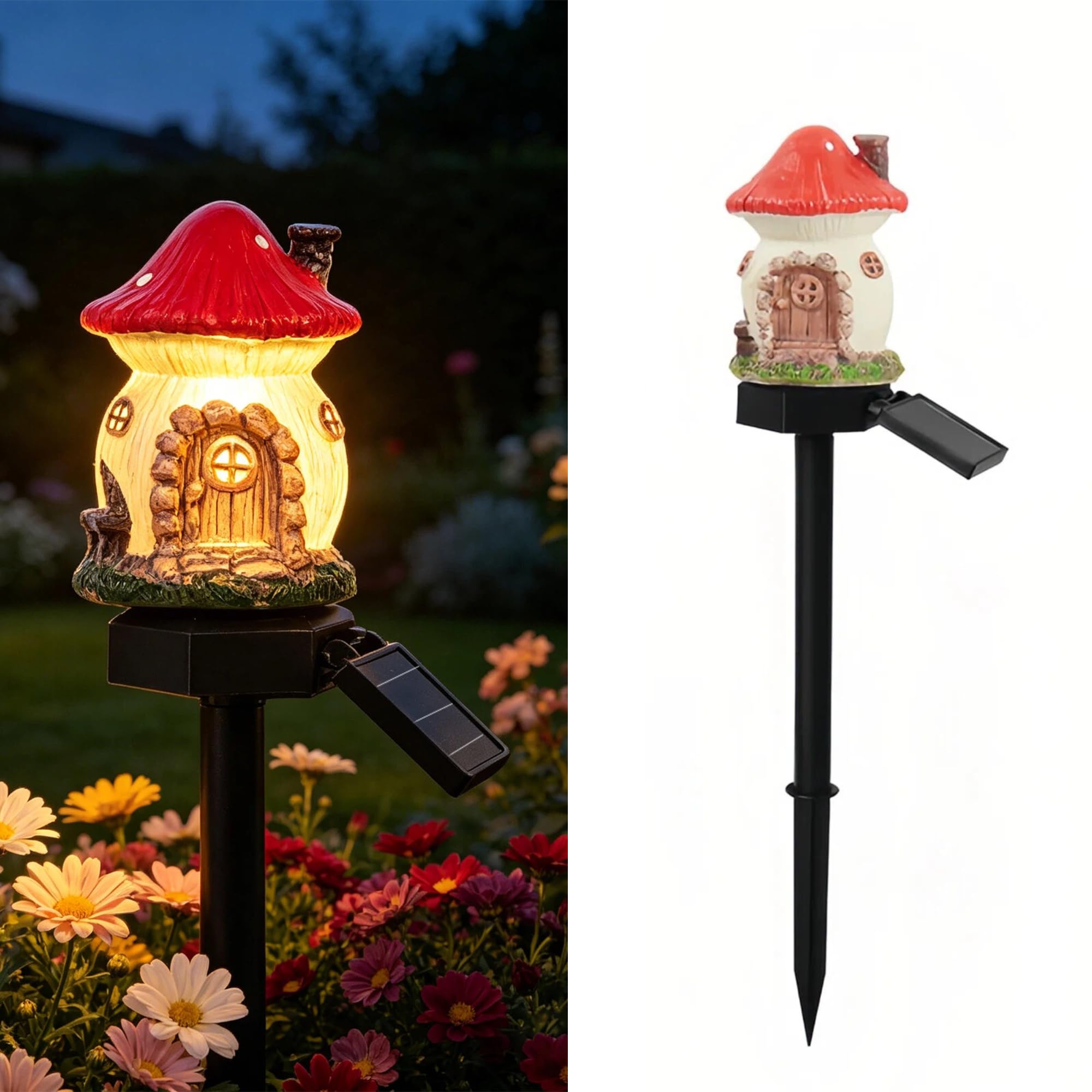 Yilnlg Mini Solar Mushroom House Light, Waterproof Stake Light Garden Decor