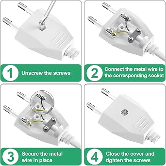 Euro Plug 4 Pieces Flat Plug Euro Plug Flat Power Plug (250 V 2.5 A) Schuko Plug 2 Pin Flat Plug Euro Power Plug for Replacement