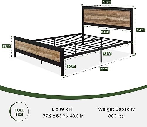 Miniatura 2 de MUTICOR Base de cama matrimonial con cabecera de madera, plataforma de estilo industrial con decoración de remaches y diseño esmerilado, base de
