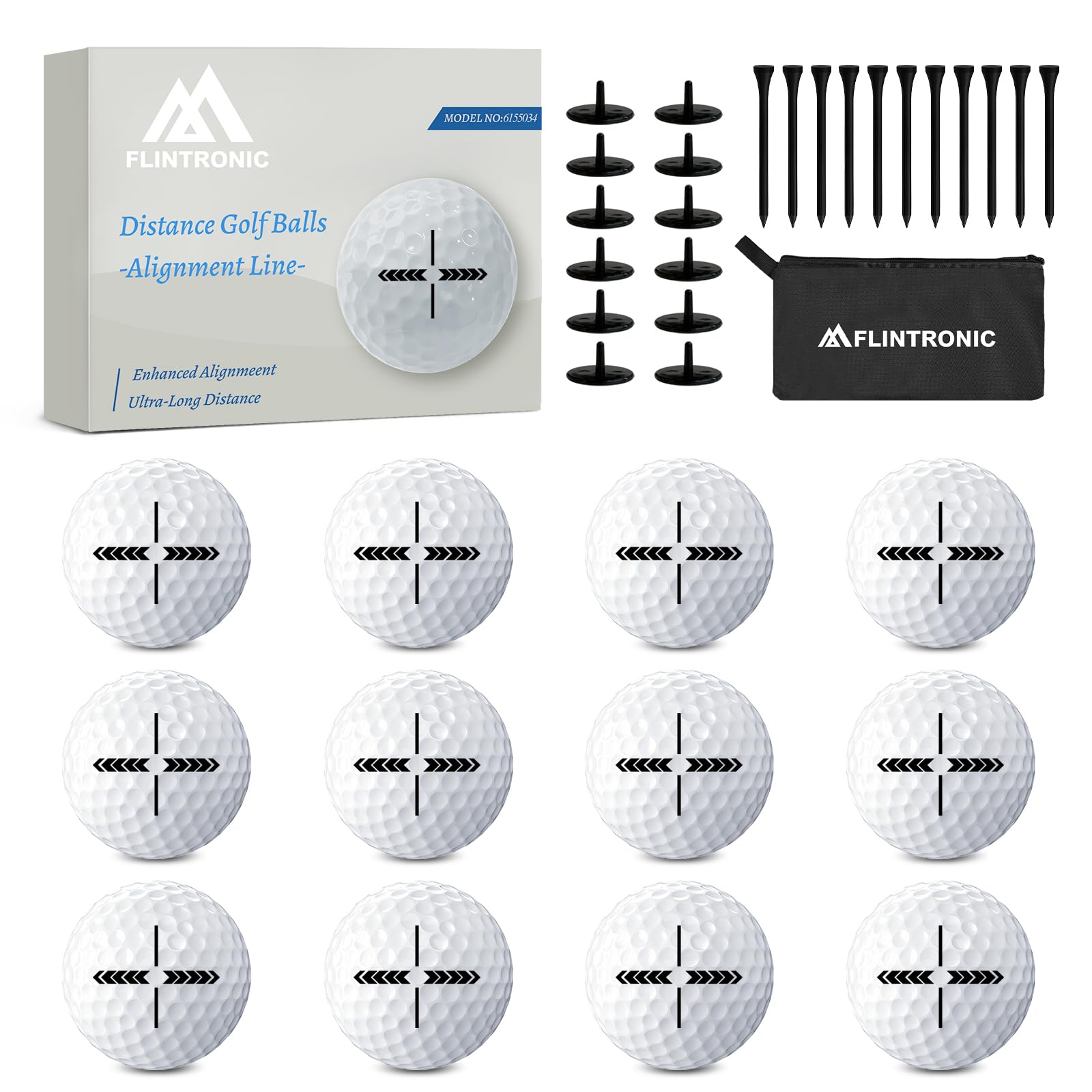 flintronic 12 Pack Long Distance Golf Balls, Enhanced Distance, Control & Accuracy, Soft Feel, Bold Target Graphic, Ideal Golf Gift