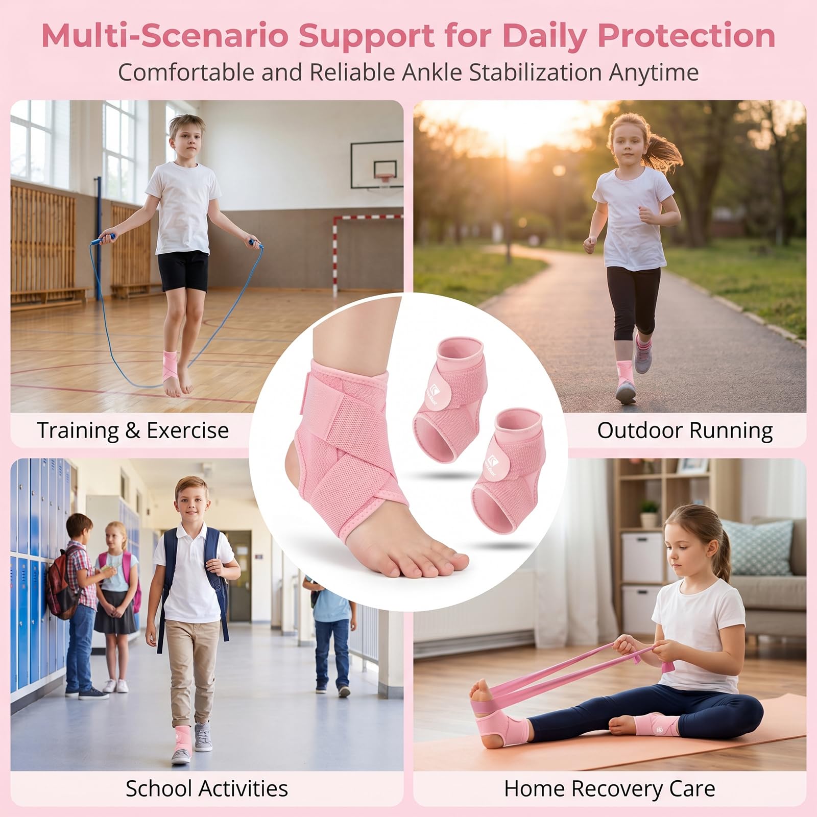 Lilbitty 2 Stück Knöchelbandage pour Enfants, Soutien pour Cheville, Sport, entorse, néoprène, Manchon de Compression Respirant avec enveloppe Ajustable (Rose, M)
