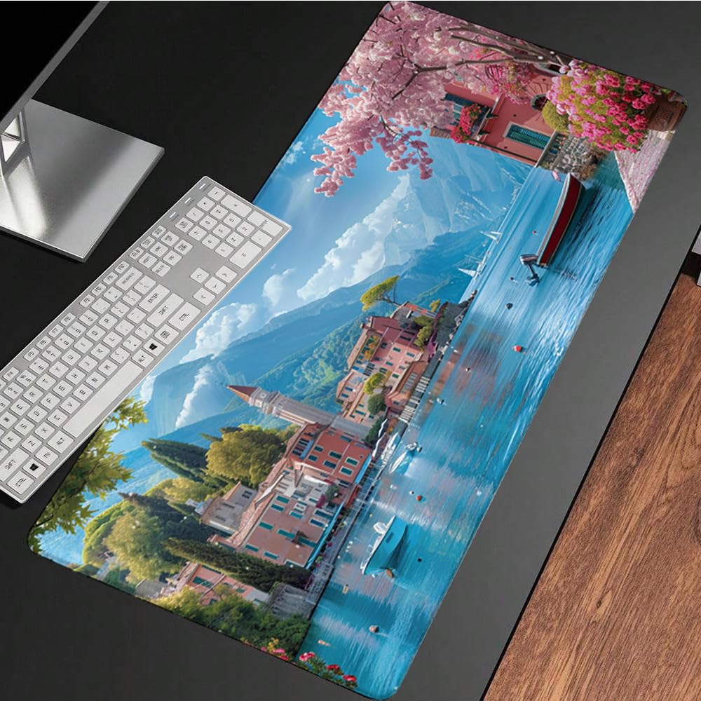 Niebieska podkładka pod mysz XXL, podkładka na biurko, 1200 x 600 cm, szyte krawędzie, antypoślizgowa, gumowa podstawa, podkładka pod mysz dla graczy, stabilna przyczepność na gładkich powierzchniach,