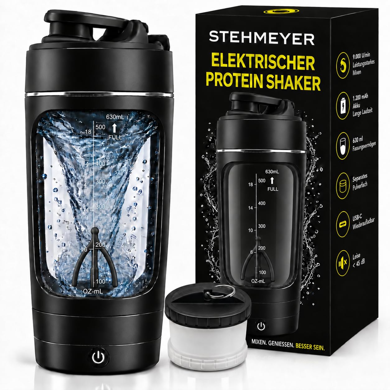 Stehmeyer - Coctelera eléctrica para proteínas (630 ml, con compartimento