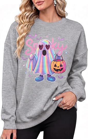 Halloween Sweatshirts for Women Halloween Pumpkin Face Casual Pullover Tops