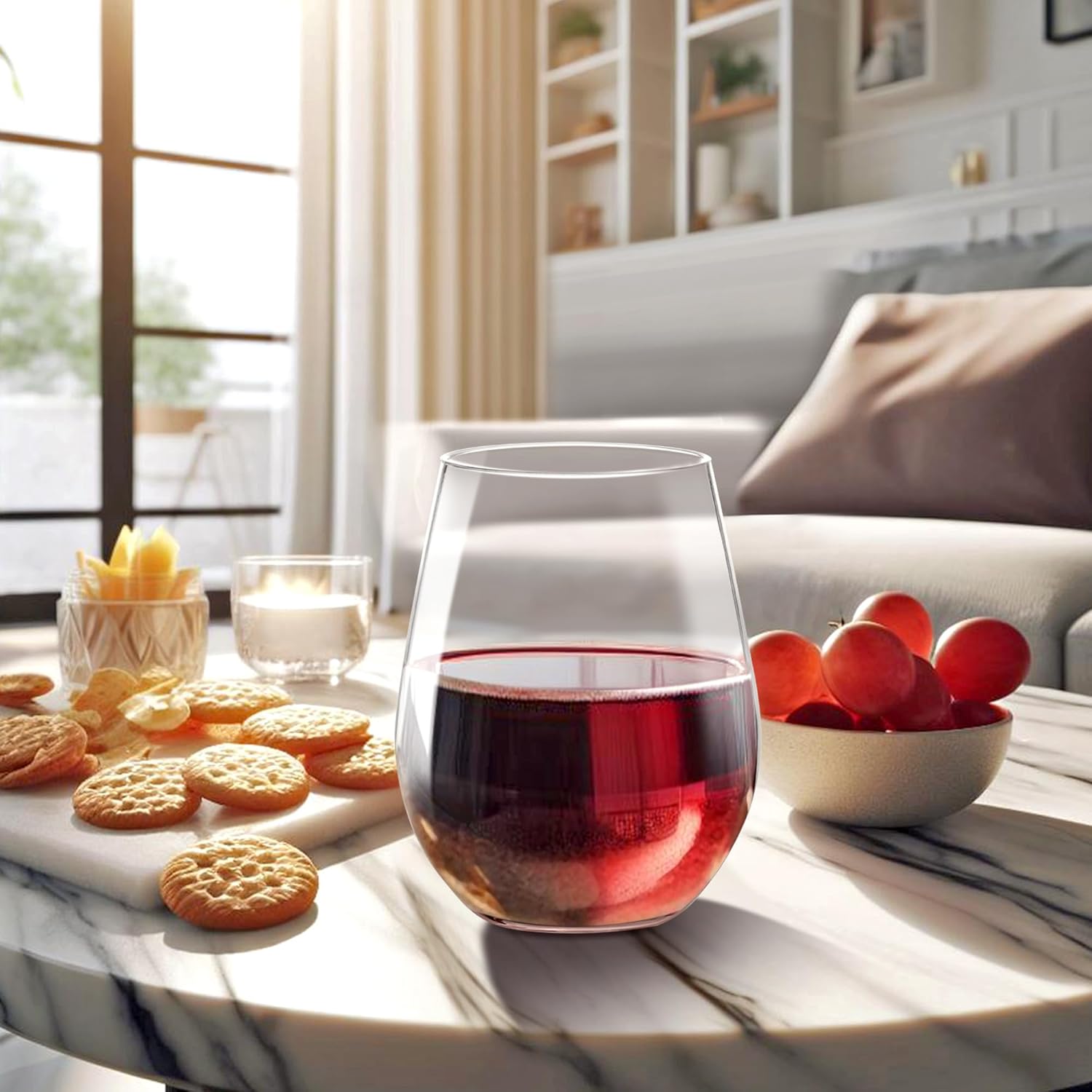 Amazing Abby - Cindy - 14-Ounce Unbreakable Tritan Wine Glasses (Set of 6), Plastic Stemless Wine Tumblers, Reusable, BPA-Free, Dishwasher-Safe, Perfect for Poolside, Outdoors, Camping, and More - Image 3