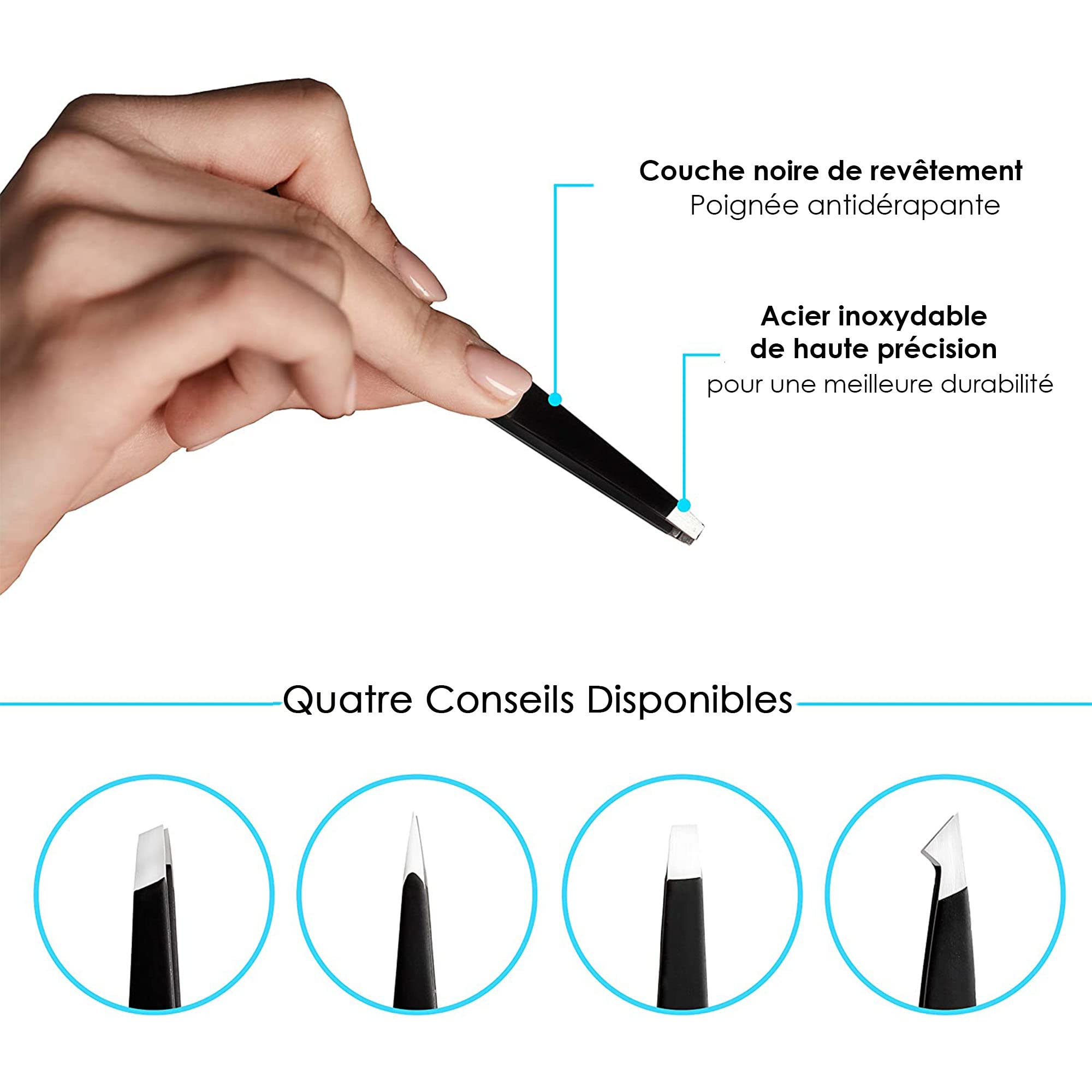 Candure Pinzette Sopracciglia Professionali - Punta in Acciaio Inossidabile Pinzetta per Sopracciglia per Rimozione Punti neri per Uomini e Donne - Set di 4 Pezzi - 2
