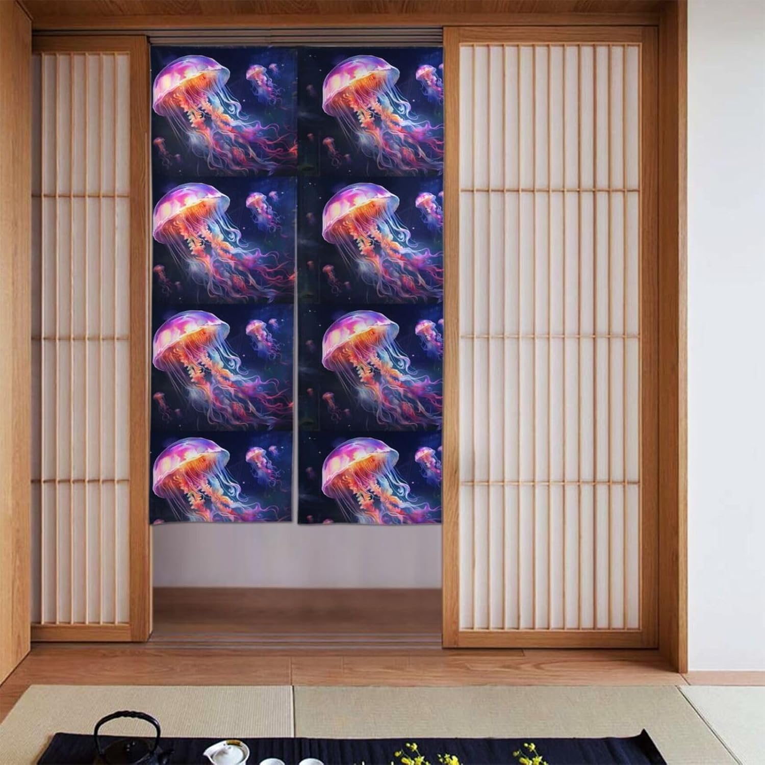 Colorful Jellyfish Picture Door curtain partition splicing privacy protection suitable for kitchen, bathroom, room 34x56in