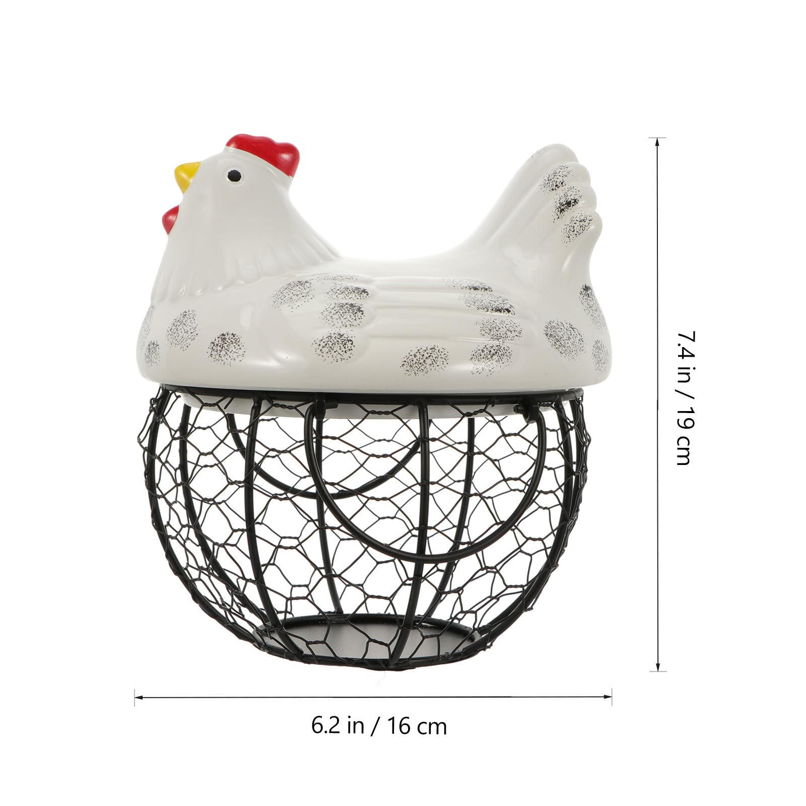 Cesta para Huevos Diseño de Gallina, Cerámica E Hierro Blanco