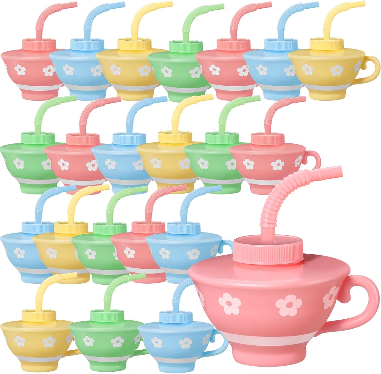 Zhehao Tea Cups with Straws and Lids, 9 oz, Plastic, Teacup