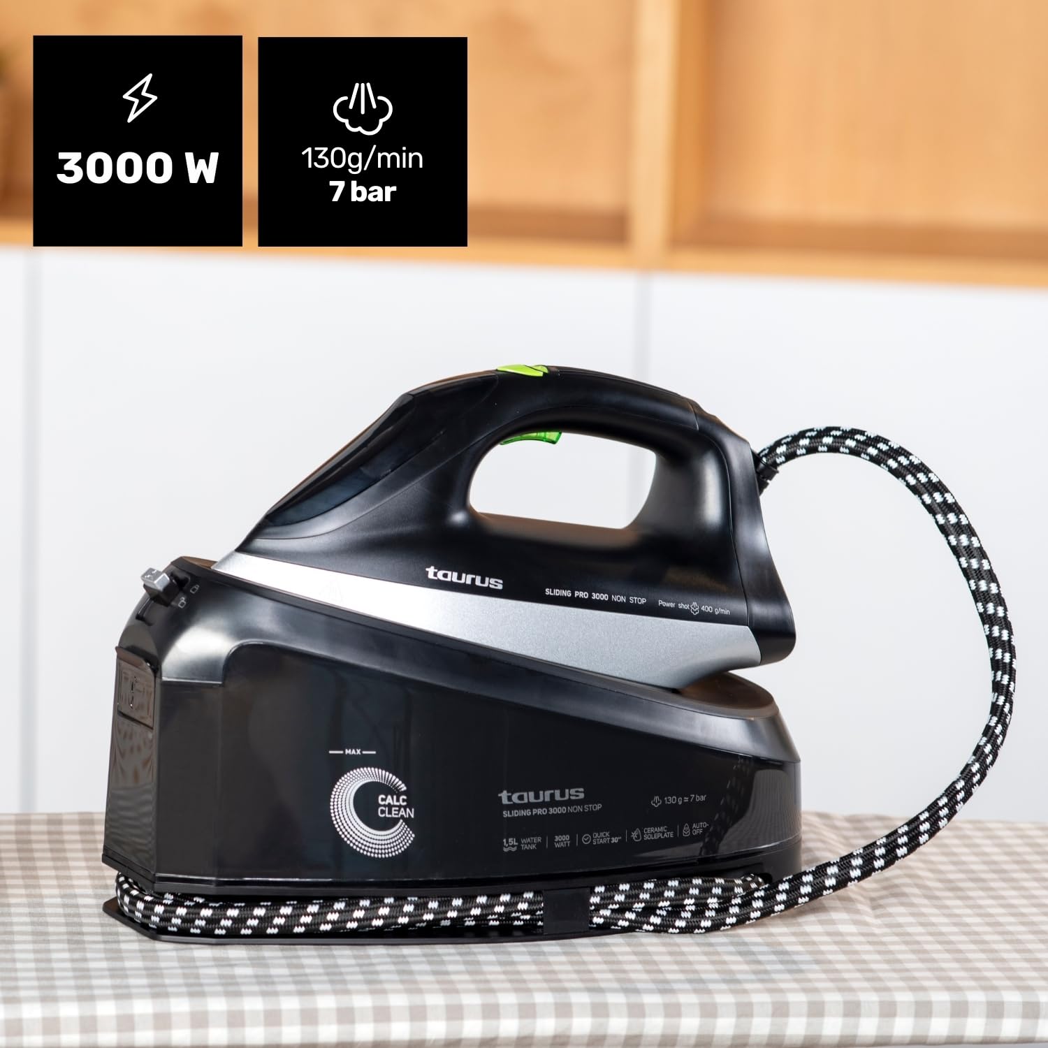 Taurus - Centro de Planchado 3000W, Golpe Vapor 400g, Suela Cerámica