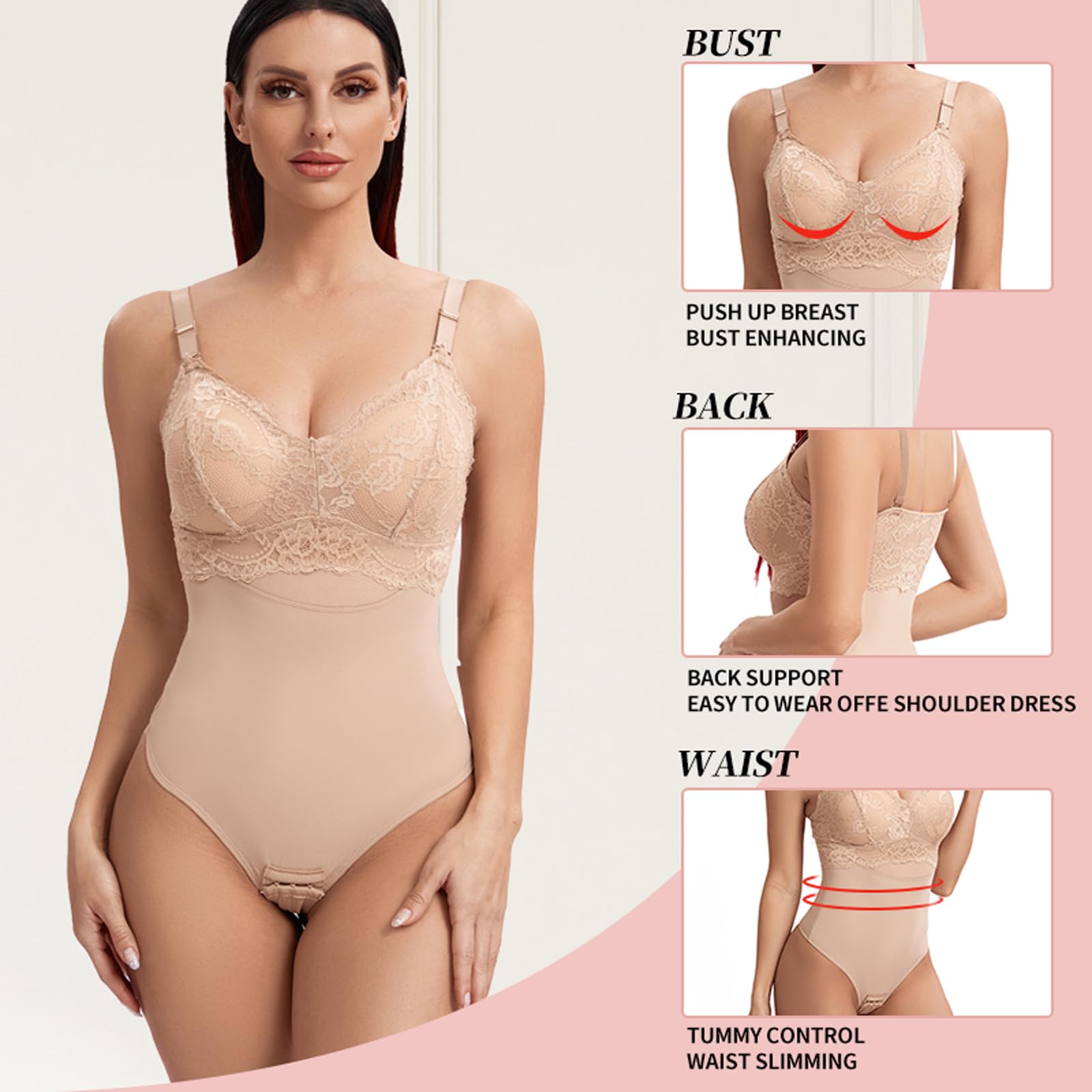 Kanten string bodysuit dames naadloze full body shaper, afslankende taille buikcontrole ondergoed platte buik glad korset
