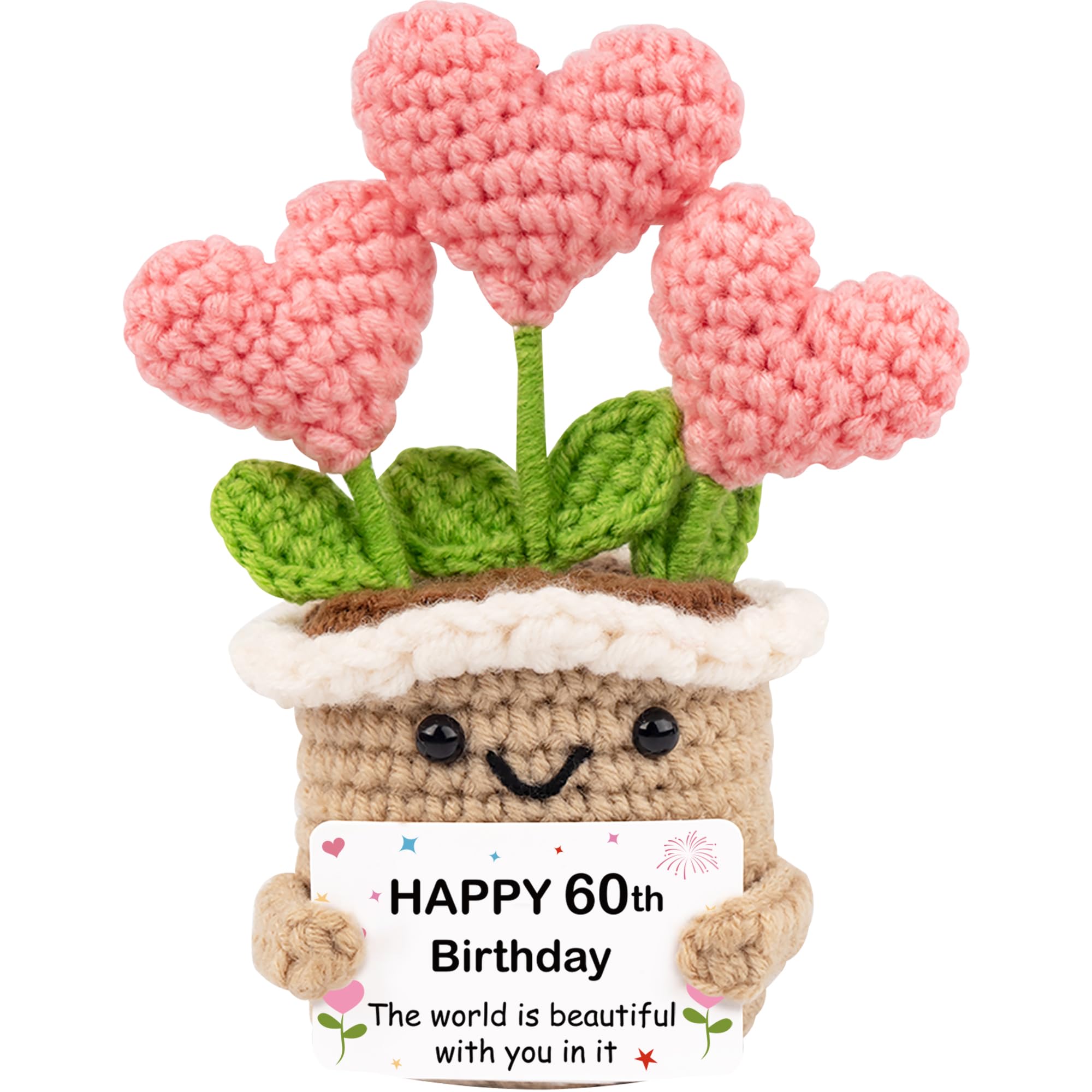60th Birthday Gifts for Women & Men - Handmade Crochet Heart Flower with Positive Support Card- 60 Year Old Birthday Gift for Women Friend Sister Mum Grandma Wife Auntie, Happy 60th Gift Ideas