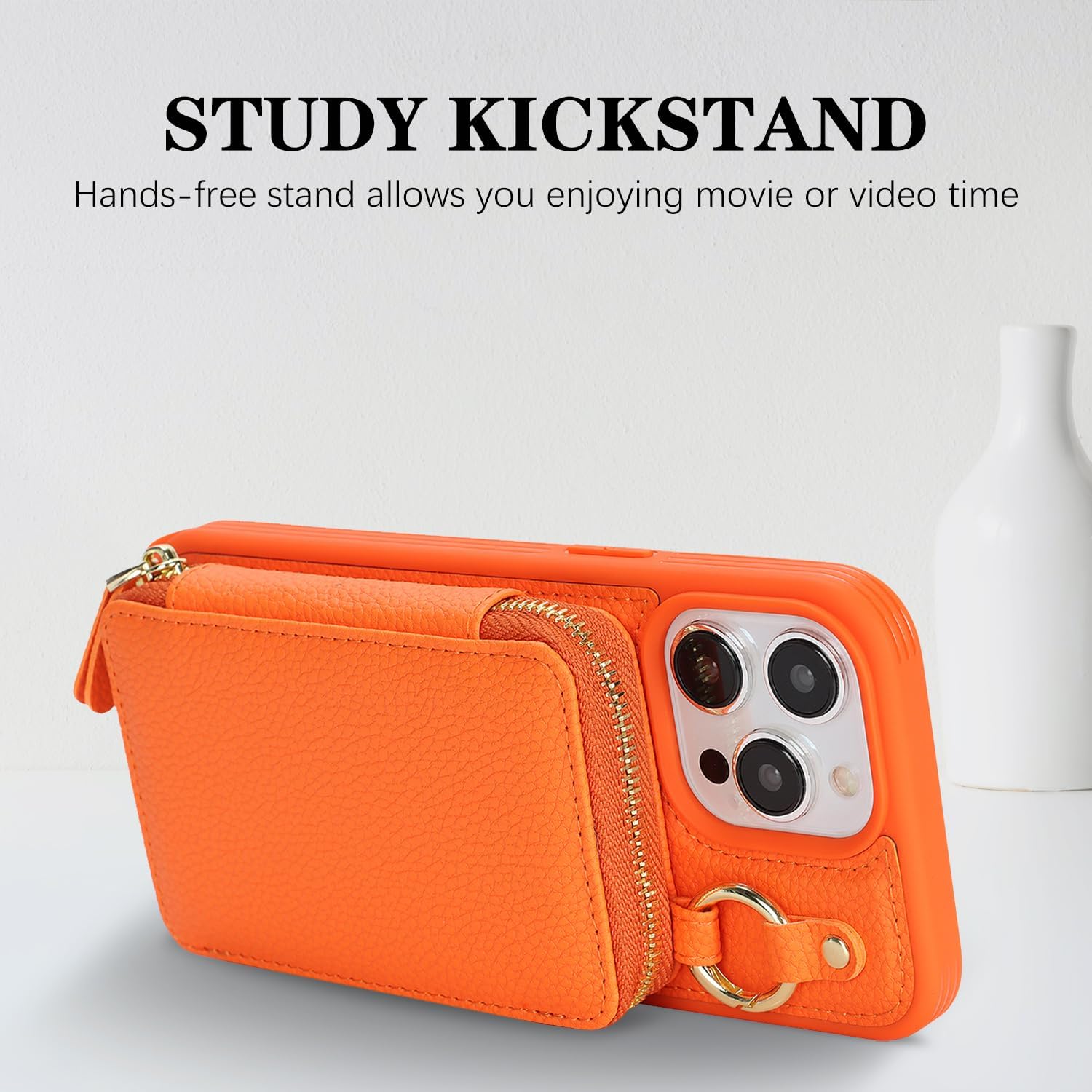 Cavor for iPhone 14 Pro Max Wallet Case with Card Holder for Women Men, for iPhone 14 Pro Max Case with Strap, Crossbody Lanyard Phone Case, Magnetic Detachable Compatible with Magsafe-Orange