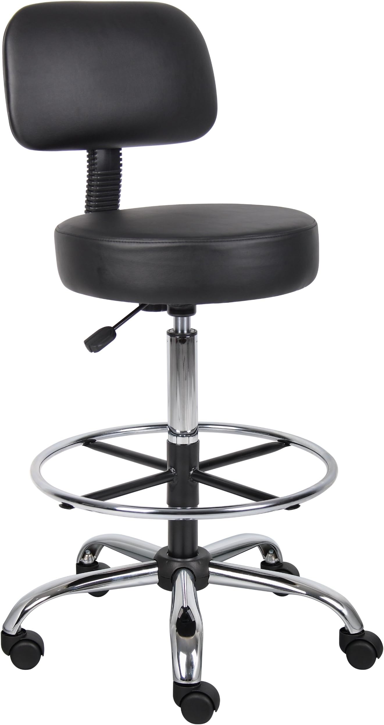 Be Well Medical Spa Drafting Stool with Back, Black