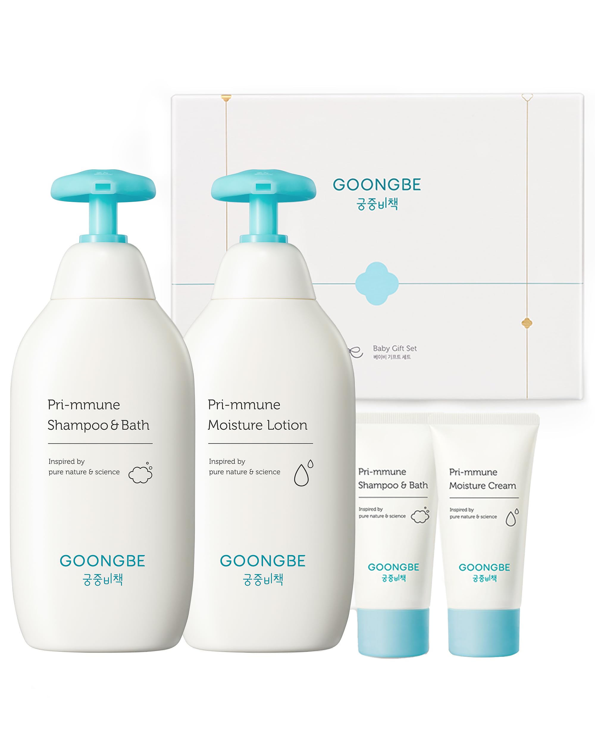 GOONGBE Baby Skin Care Gift Set - Korean Baby Skincare & Bath Time Essentials - Shampoo & Bath, Moisutre Lotion, Cream - Hydrating & Nourishing, 4