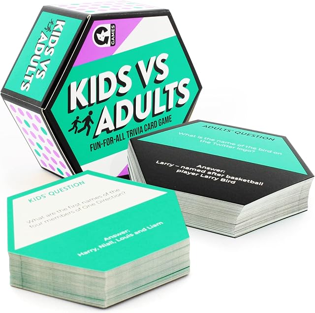 Ginger Fox Kids vs Adults Fun-for-All Trivia Card Game, Family Games for Ages 8+, Show Whos The Boss by Correctly Answering Trivia Cards, Fun Games for Family Game Night, Birthday & Christmas Parties