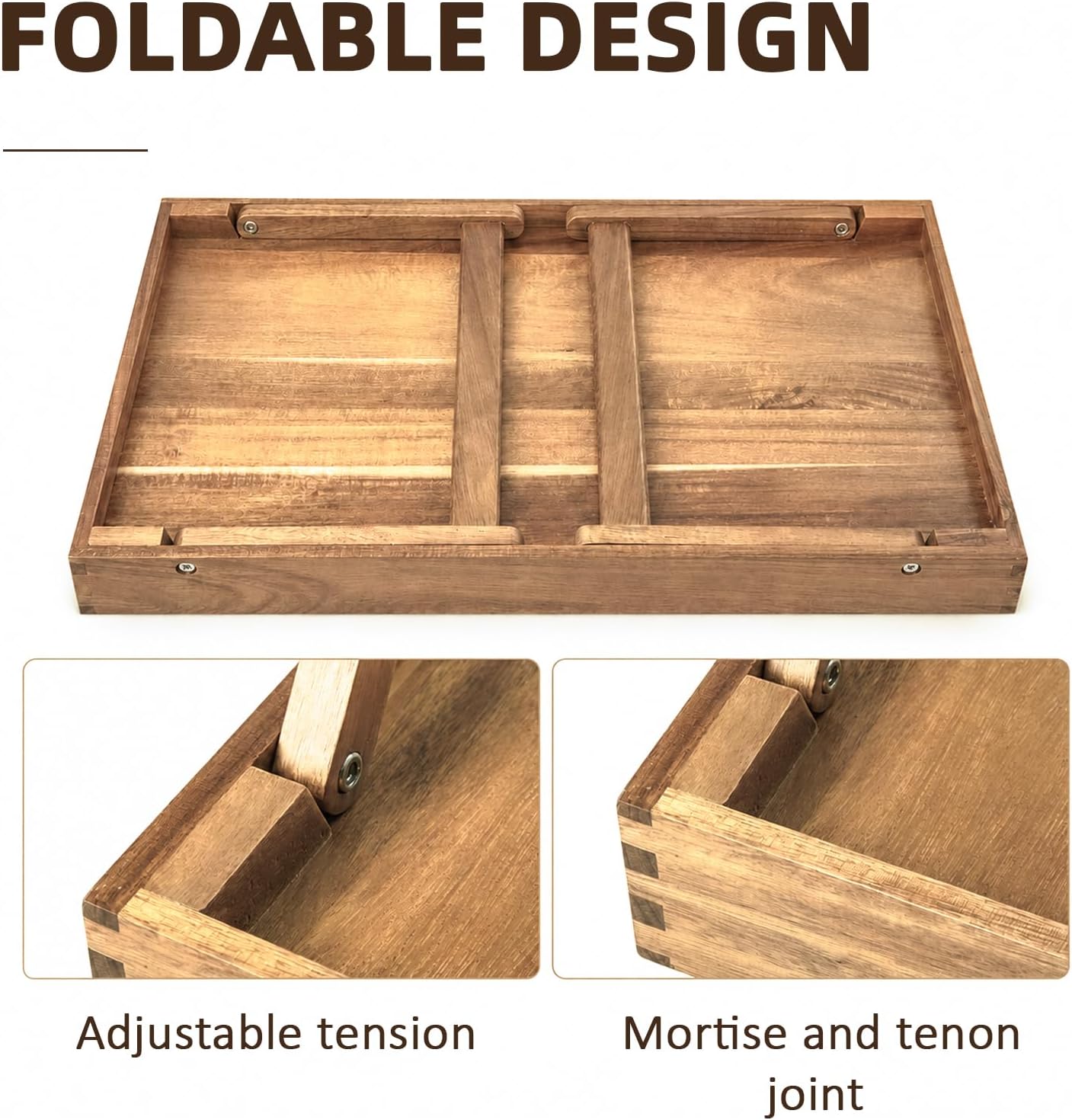Solidith Acacia Wooden Breakfast Tray, Bed Tray with Folding Legs