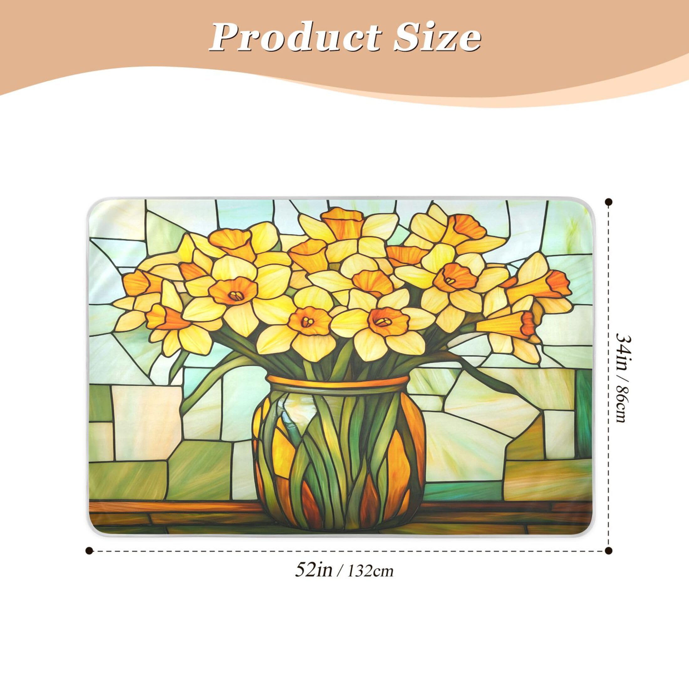 Takiito Stained Glass Daffodils Bed Pad Reusable Bed Underpad Washable Waterproof Leak-Proof Quick Dry Incontinence Pee Pad for Toddlers Kids Adults Pets 34x52 in