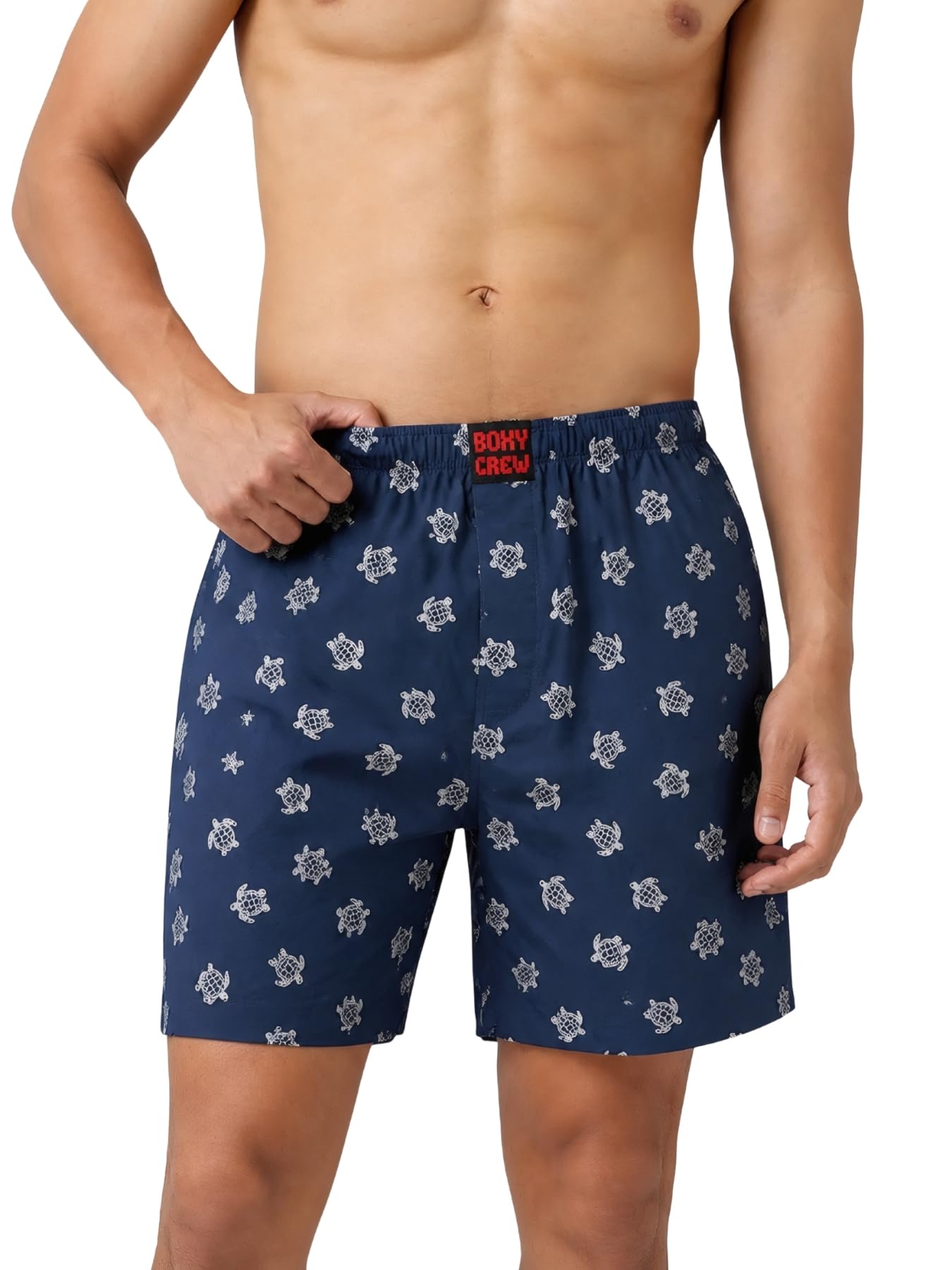 Men's Printed 100% Cotton Boxer Shorts | No-Mark Soft Elastic Waistband | Regular Comfort Fit with Dual Side Pockets & Button Fly | Denim Blue-picture-20