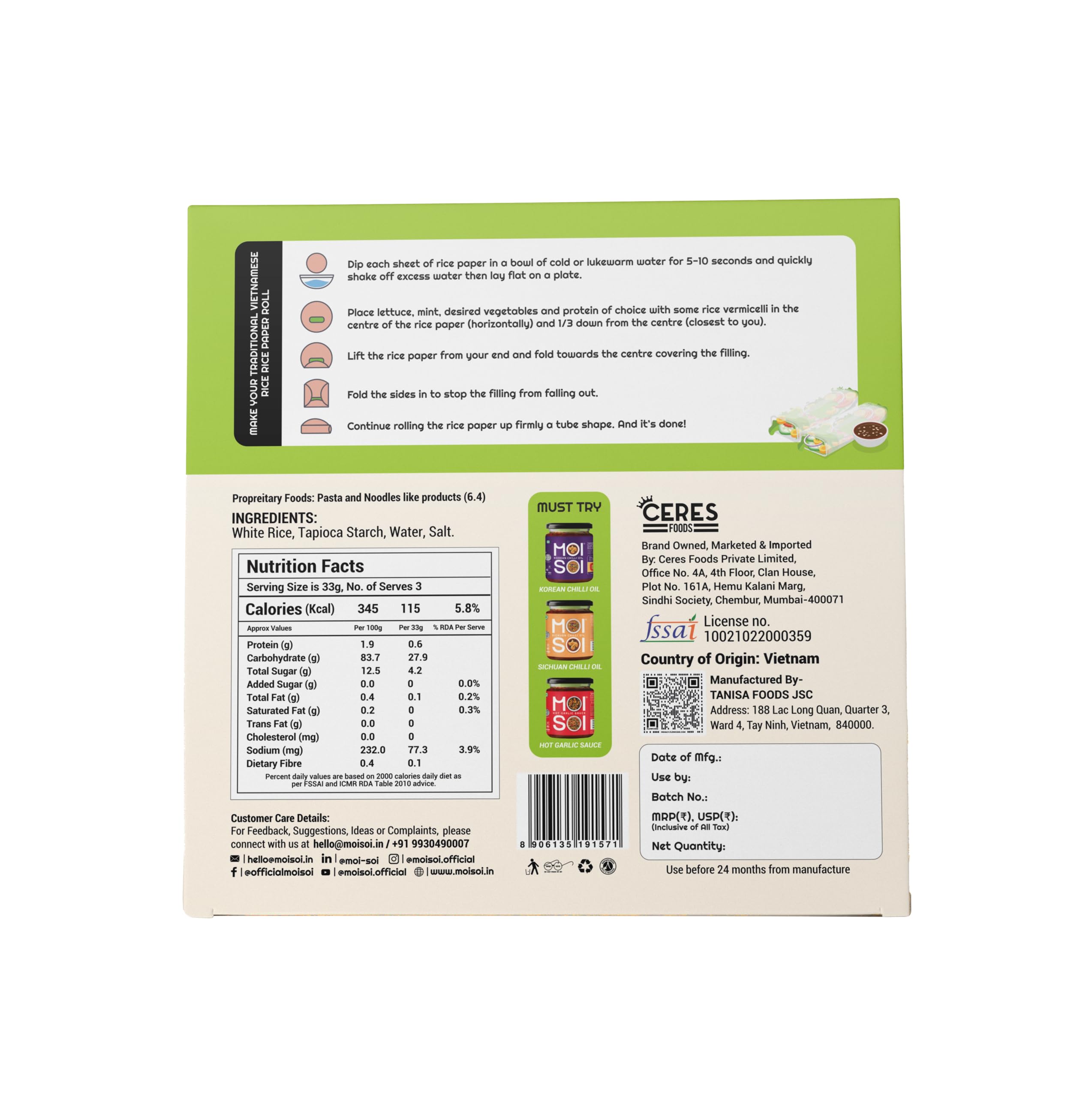 MOI SOI Vietnamese White Rice Paper (BÁNH TRÁNG), 100g (Gluten Free | No Preservative) - Image 6 thumbnail