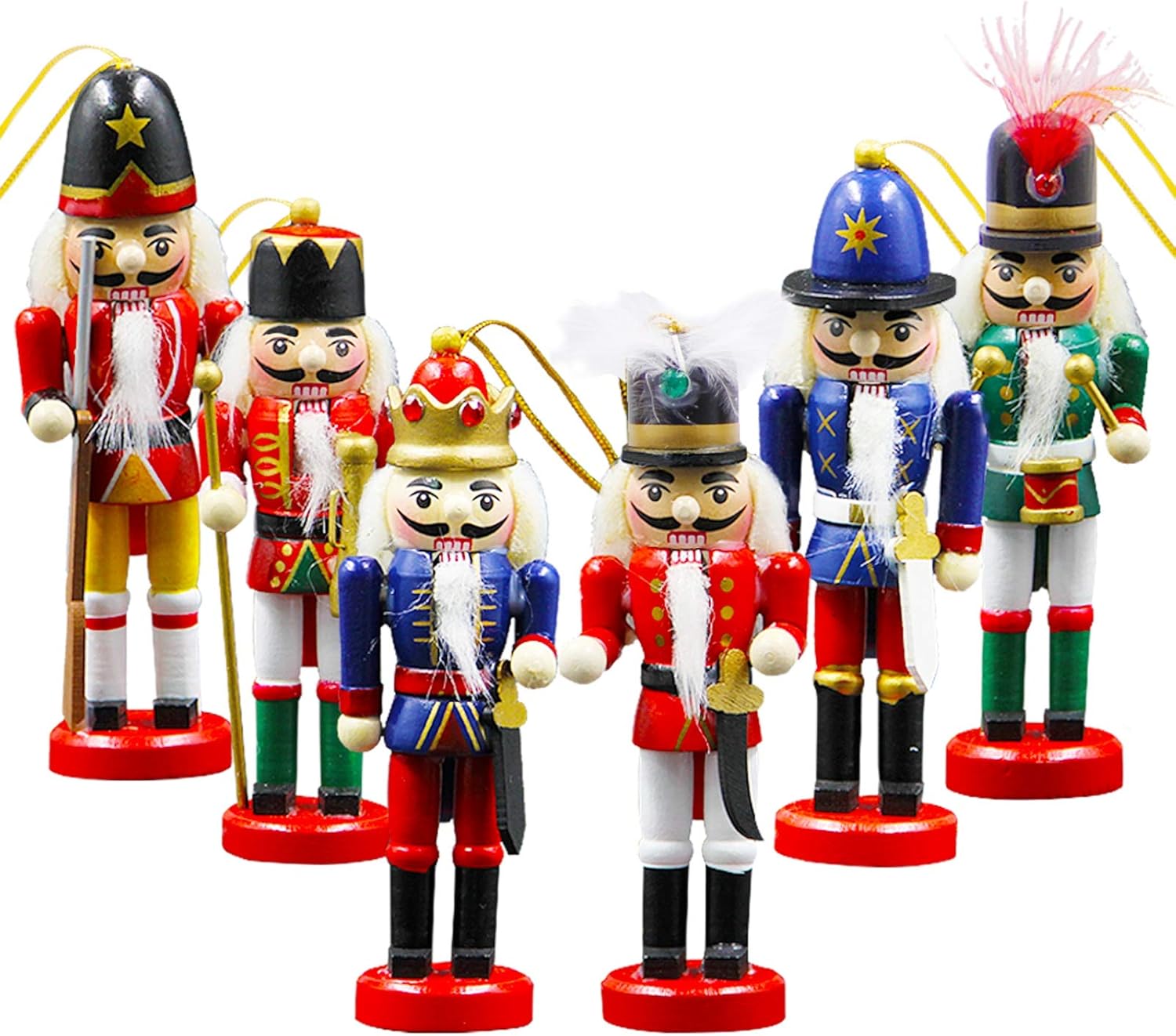 Joliyoou Wooden Christmas Nutcracker, 6 Pcs Mini Soldier Figurines 5.1 inch Ornaments for Xmas Gifts