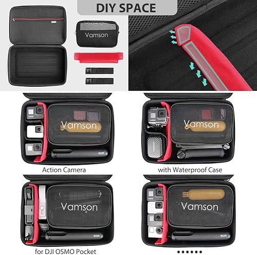 Miniatura 4 de Vamson Funda de transporte grande para GoPro Hero 11, 10, 9, 8, 7, 6, 5, 4 3DJI Osmo ActionAKASOAPEMANInsta360 One X Cámara y accesorios, carcasa de