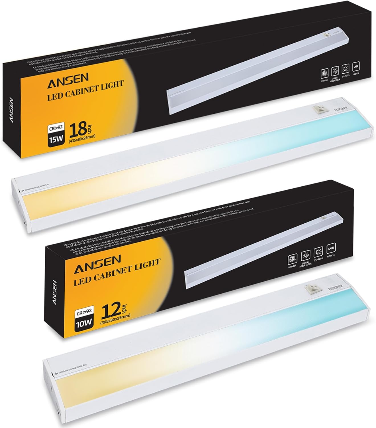 Ansen Hardwired Under Cabinet Lighting, 12inch&18inch LED Light for Kitchen/Closet