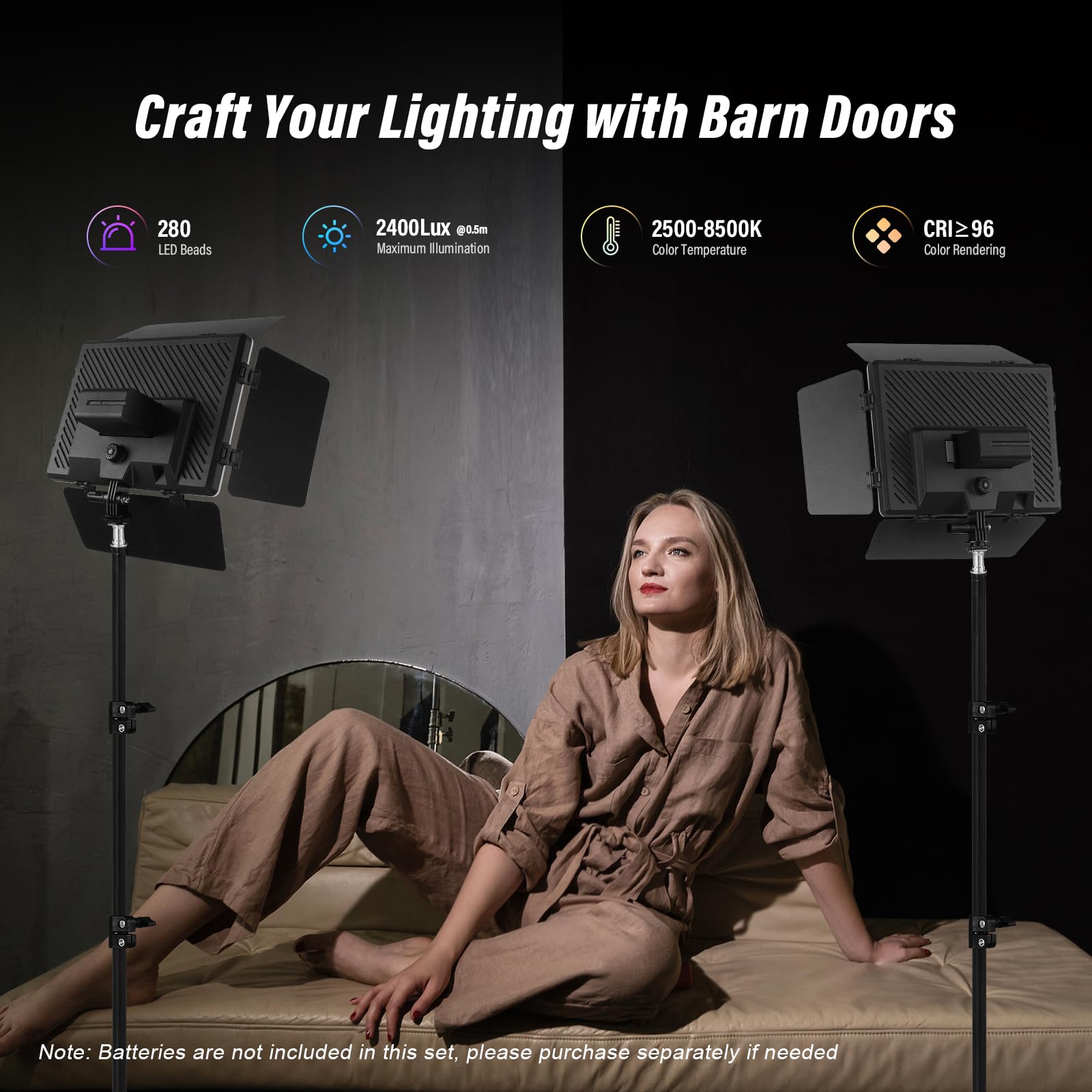 Soonpho 2-Pack Bi LED Video Licht Panel Set mit Scheunentor 2500-6500K Dimmbar 20W Light Fotografie Studio Beleuchtung mit Stativ Stand und Handy Halterung für Video YouTube Live Streaming