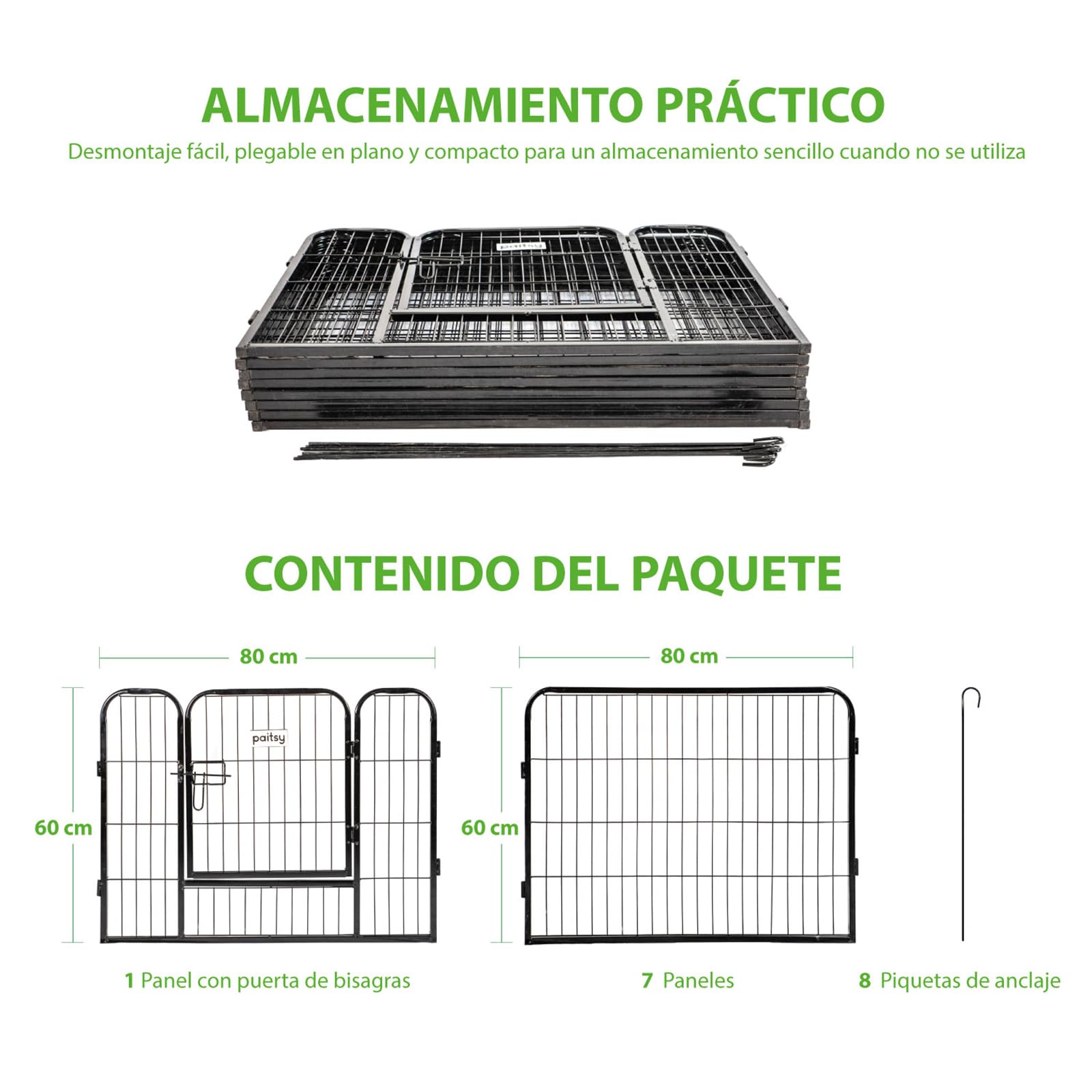 Parque para Perro, Cachorro y Conejo GARDEO80x60x8, 8 Paneles 80x60 cm, 2,56 m², Modular, Interior y Exterior, Plegable, garantía 5 años