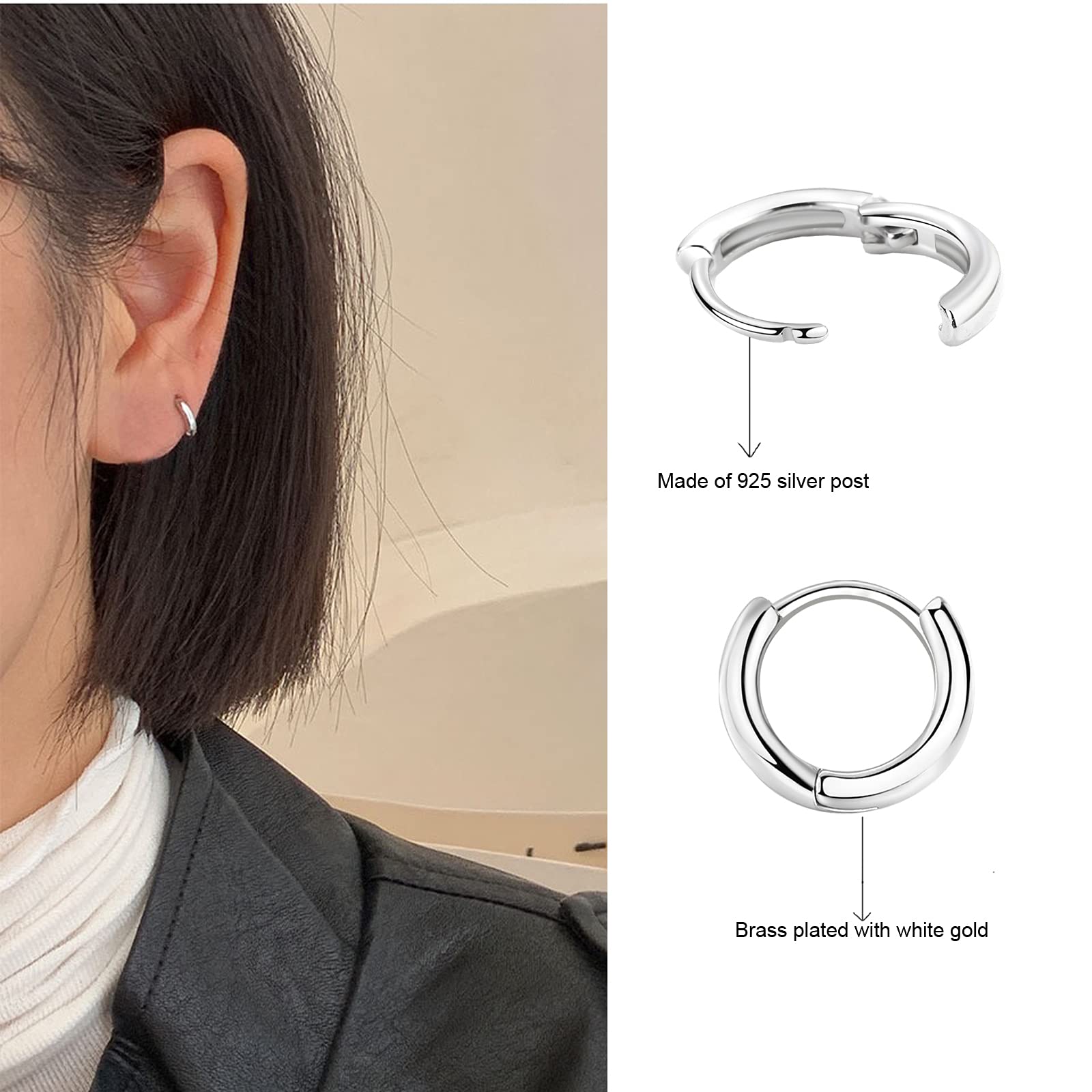 3 Paia Orecchini Cerchio Argento 925 per Donna, Orecchini Cerchio Piccoli Set Orecchini Donna Argento Orecchini Bambina Anallergici 8mm, 10mm, 12mm