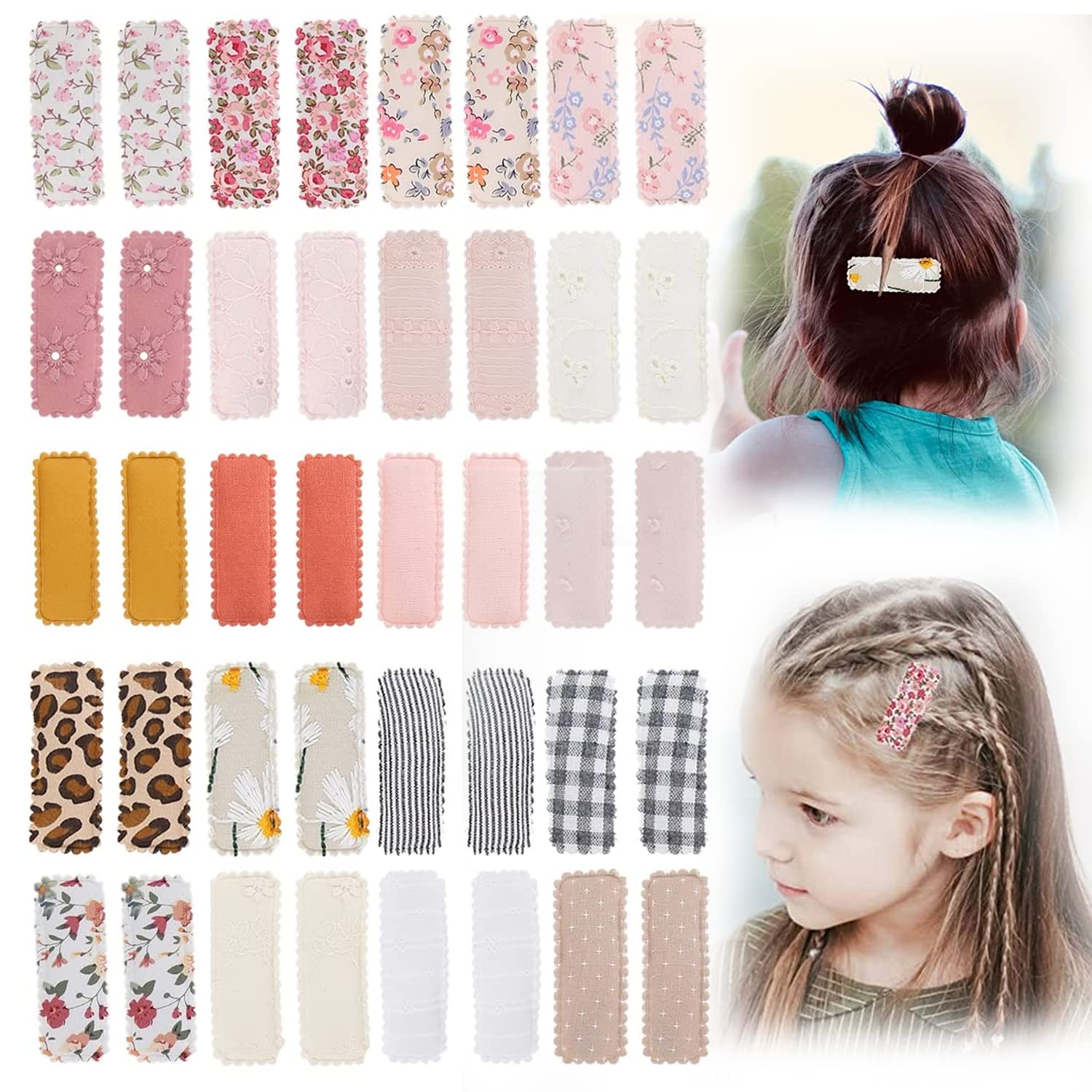 40pcs Baby Hair Clips Flower Patterns Snap Hair Clips Wrapped by Cloth Hair Pins Baby Girls Barrettes Hair Accessories for Baby Girls Infants Toddler Kids