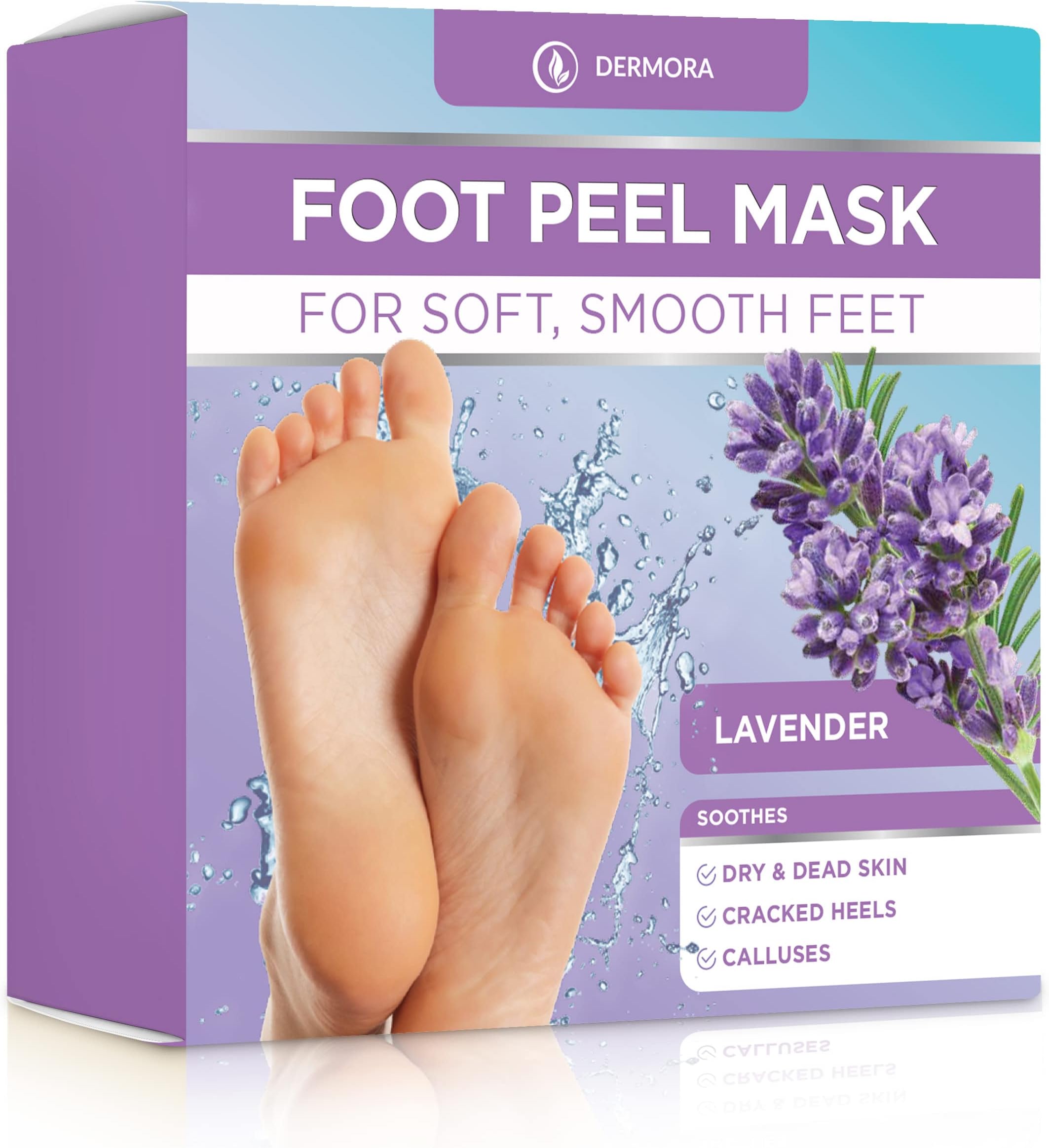 DERMORA Foot Peel Mask - Exfoliating Foot Peeling Mask for Dry, Cracked Feet, At-Home Spa Care, Callus Removal & Smoother Skin Result, 2 Pairs Regular Size (Fits up to Woman 11, Men 10) Lavender Scent