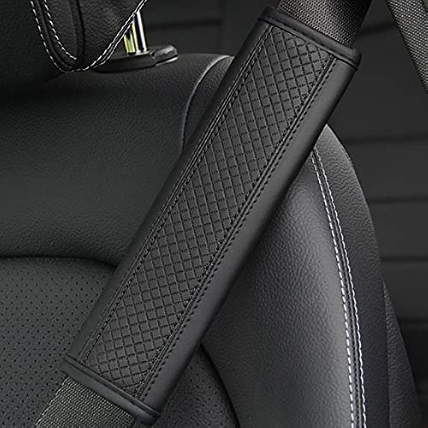 Auto Wonders Car Seat Belt Pads Leather Seat Belt Covers, Soft Auto Seat Belt Cover Seatbelt Shoulder Pad for a More Comfortable Driving Compatible with All Cars and Backpack (Simple Black)