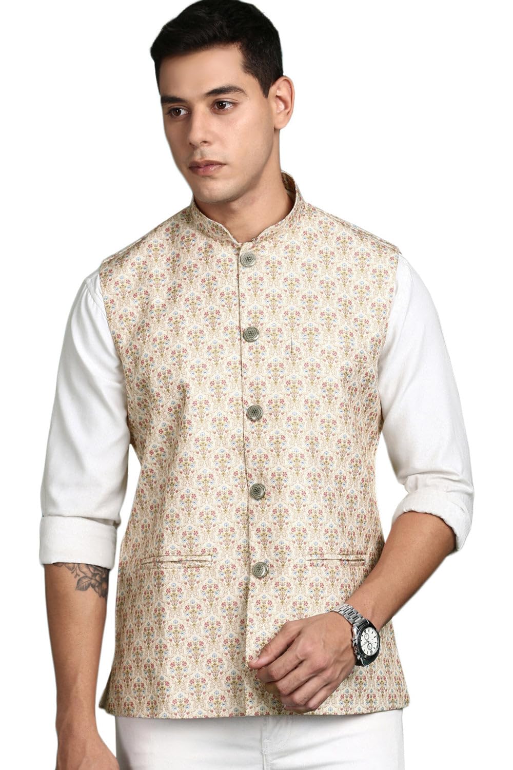 showoffff SHOWOFF Men's Printed Cream Slim Fit Nehru Jacket-AD-J-658_Cream-picture-50