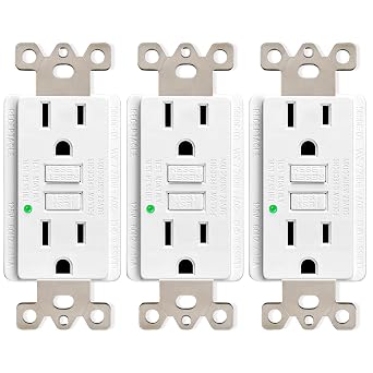 3 Pack 15A GFCI Outlet, Non-Tamper-Resistant GFI Duplex Receptacle with LED Indicator, Ground Fault Circuit Interrupter with Wall Plate Electrical Outlet Protecting Home Appliances, ETL UL Listed