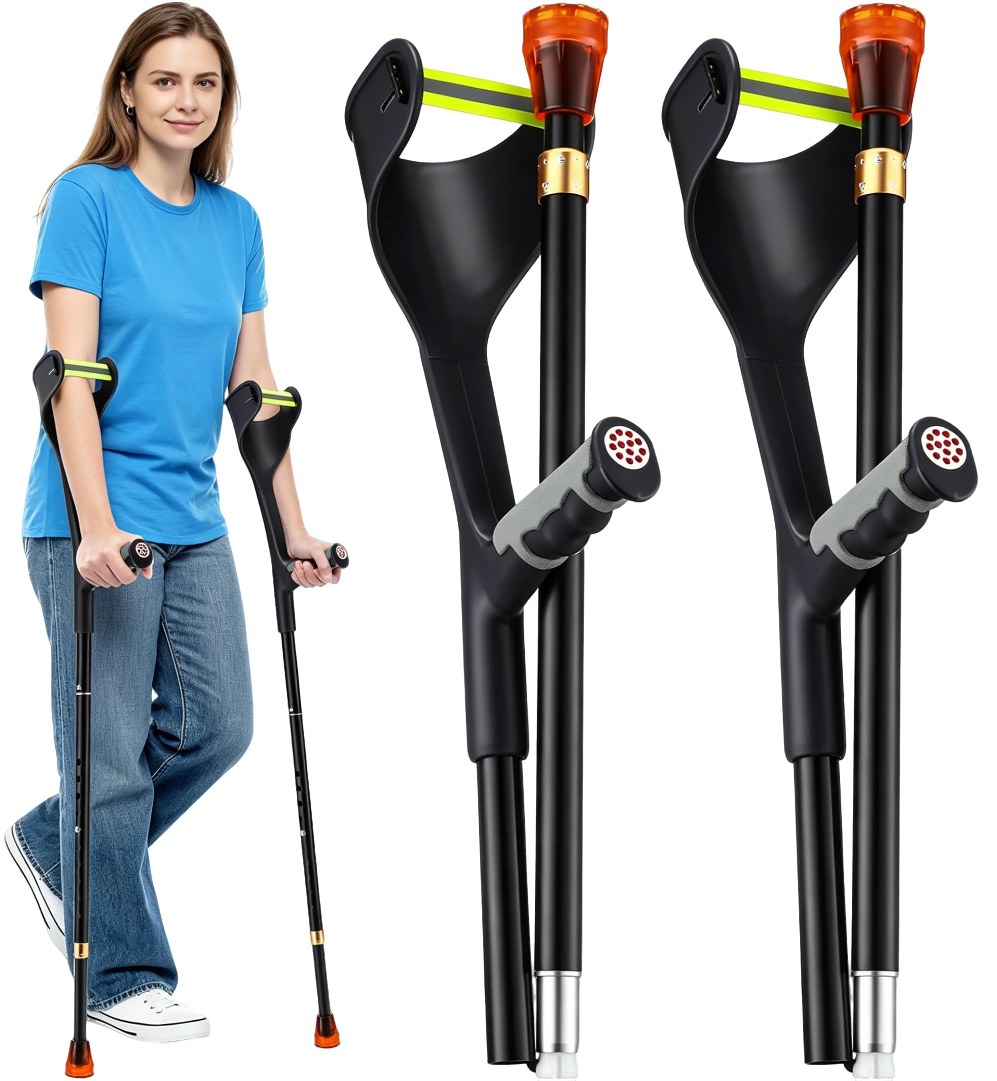 Muletas Adulto Plegable (x2 uds), Muletas de Antebrazo Ortopédicas de Aluminio, Altura Regulable de 10 Niveles, para Cirugía de Lesiones en las Piernas para Discapacitados, Mayores
