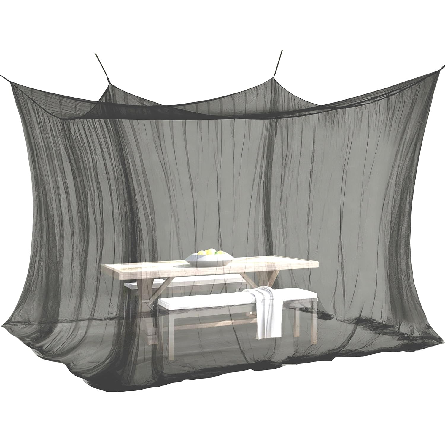 Fliegennetz XXL Moskitonetz Mückennetz 220 Mesh Doppelbett Reise Insektennetz 300 x 300 x 250 cm für Innen & Außen Mosquito net Outdoor & Indoor (schwarz)