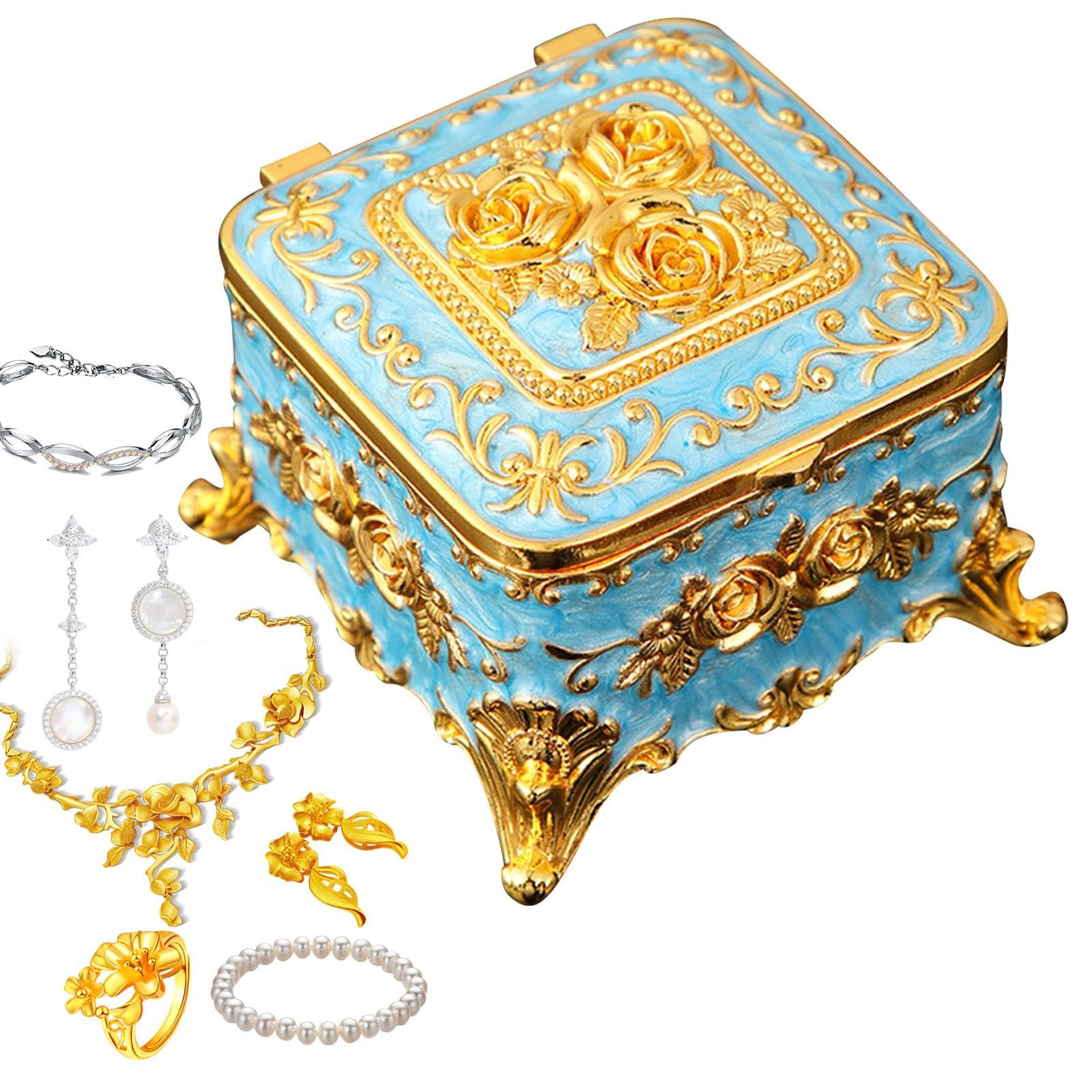 Boîte à bijoux vintage doublé de velours pour boucles d'oreilles et bagues rétro