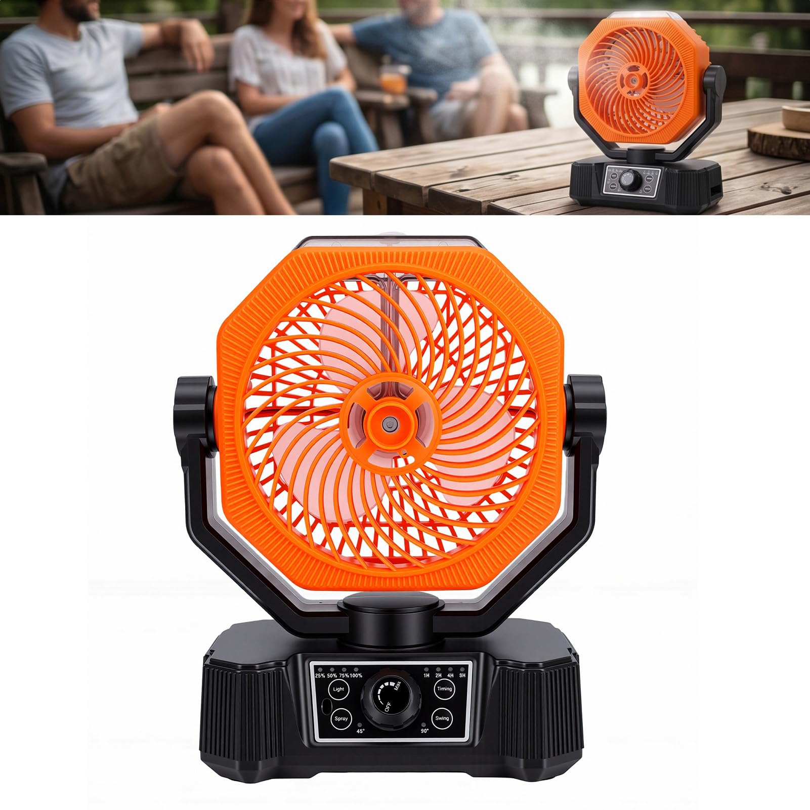VBESTLIFE Ventilatore da Campeggio Nebulizzante, Pannello Solare con Scuotimento Automatico della Testa, Ventola di Raffreddamento a Basso Rumore con Luce LED, Alimentato a Batteria da 10000 MAh per