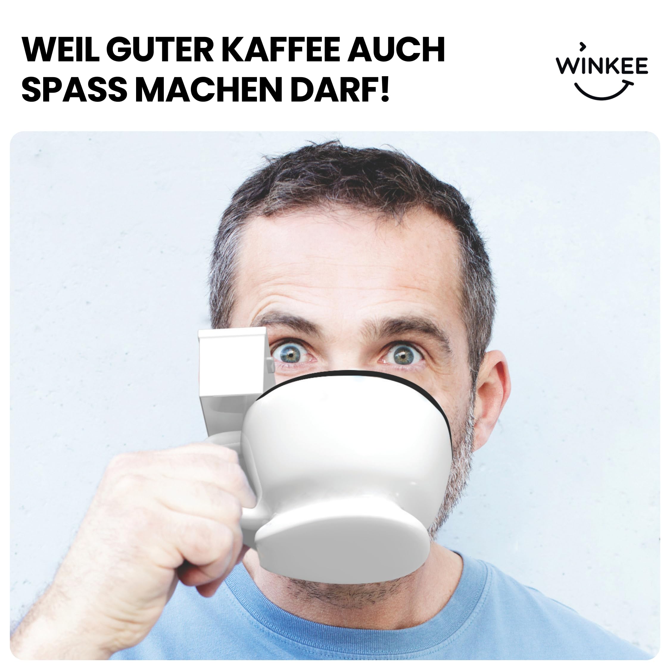 Winkee - Filiżanka do kawy toaletowej 350 ml | Zabawny garnek do kawy o wyglądzie toalety | duży kubek do kawy lub herbaty | stołowy kosz na śmieci | prezent na urodziny, jubileusz, do pracy