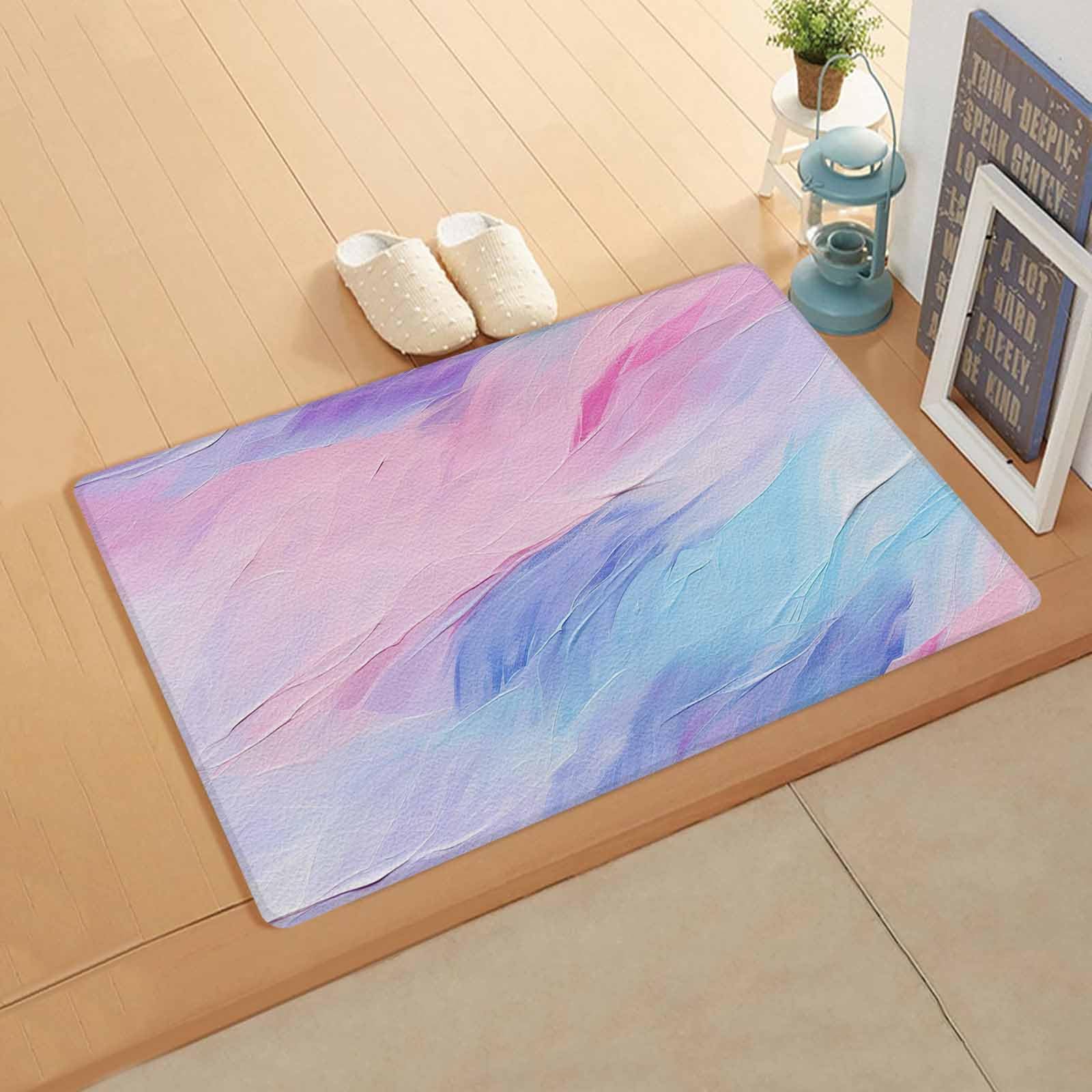 Pink Purple Antifatigue Kitchen Bath Door Mat Cushioned Runner Rug,Washable Welcome Floor Sink Mat,Waterproof & Non-Slip Kitchen Standing Doormat,Contemporary Blue Smear Painting Abstract Art 20