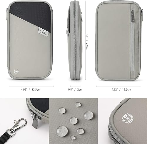 Miniatura 2 de CANBOX RFID Passport Wallet, Travel Document Organizer Zipper Case, Family Passport Holder for Up to 6 Passports - Grey