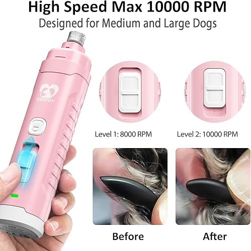 Miniatura 4 de Casfuy Molinillo de uñas para perros con 2 luces LED para perros grandes, medianos y pequeños, 3 veces más potente, recortador de uñas eléctrico de