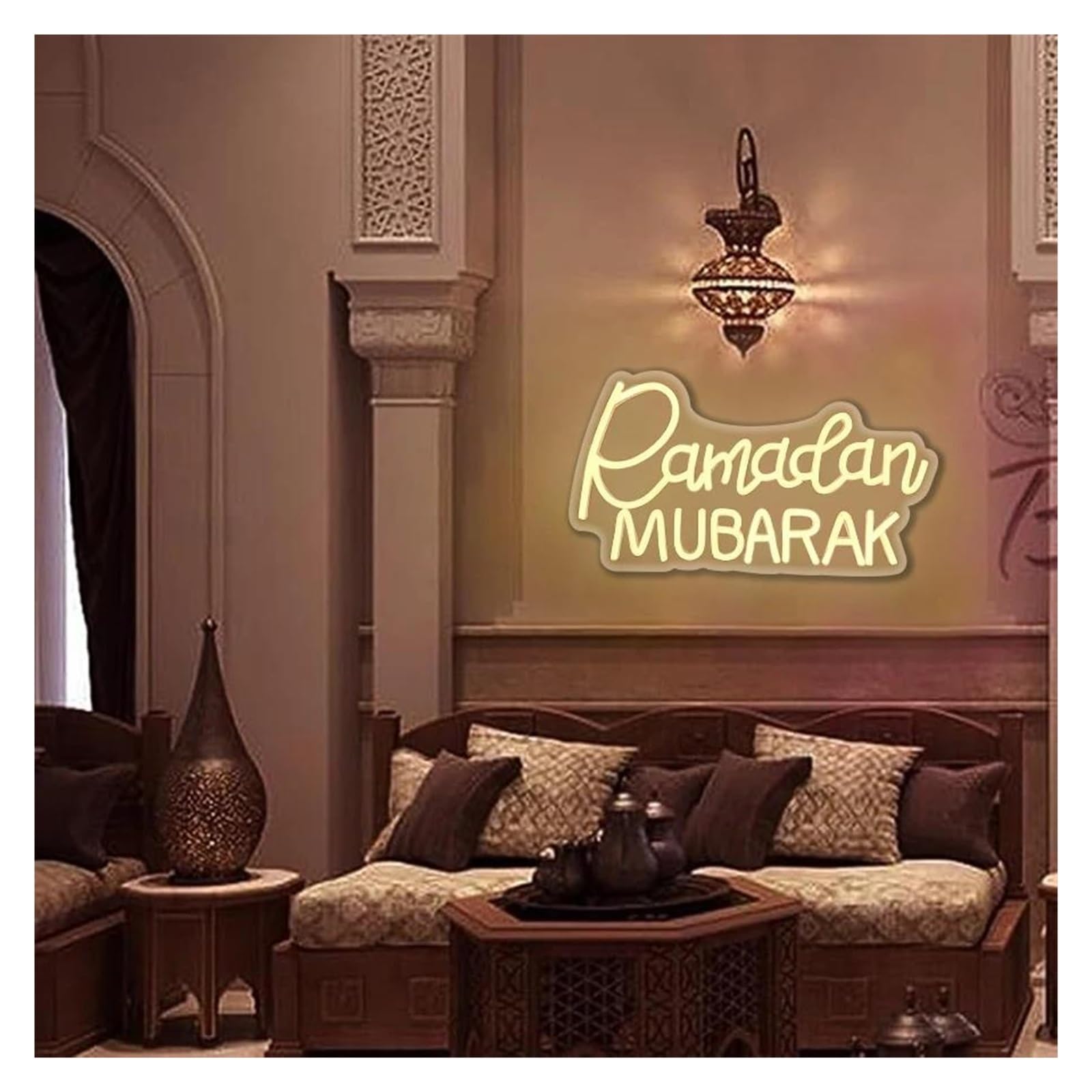 Insegna al Neon Insegna Al Neon A Dimmerabile Ramadan Mubarak Per Camera Da Letto, Soggiorno, Strada, Piazza, Moschea, Decorazione Da Parete 38cmx21cm