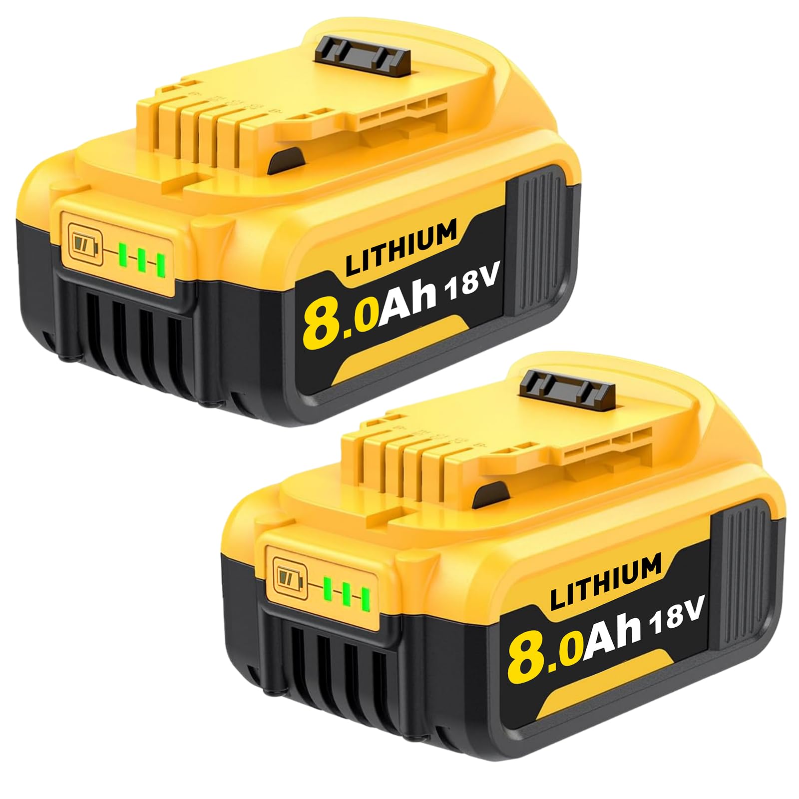 2X 18V 8000mAh Li-ion Replacement for Dewalt Battery Compatible with Dewalt 18V Battery DCB184 DCB200 DCB200-2 DCB201 DCB203 with LED Indicator for Cordless Power Tools (2) — image 1