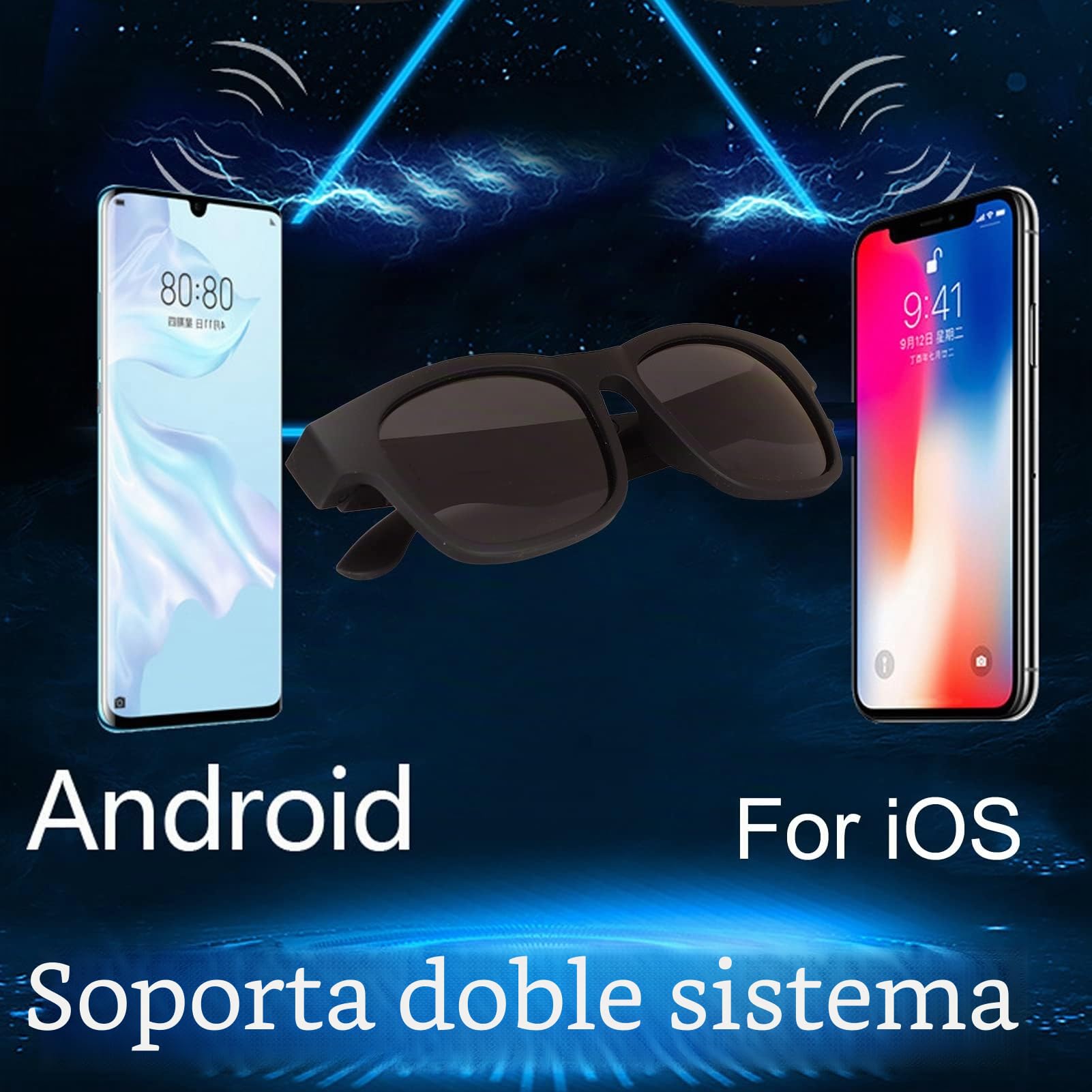 Gafas de Sol Inteligentes, Gafas de Sol Inalámbricas Estéreo con Bluetooth, Monturas Negras, Gafas de Sol Inteligentes con Cancelación de Ruido Y Auriculares para Ciclismo, Correr, Conducir, Pescar