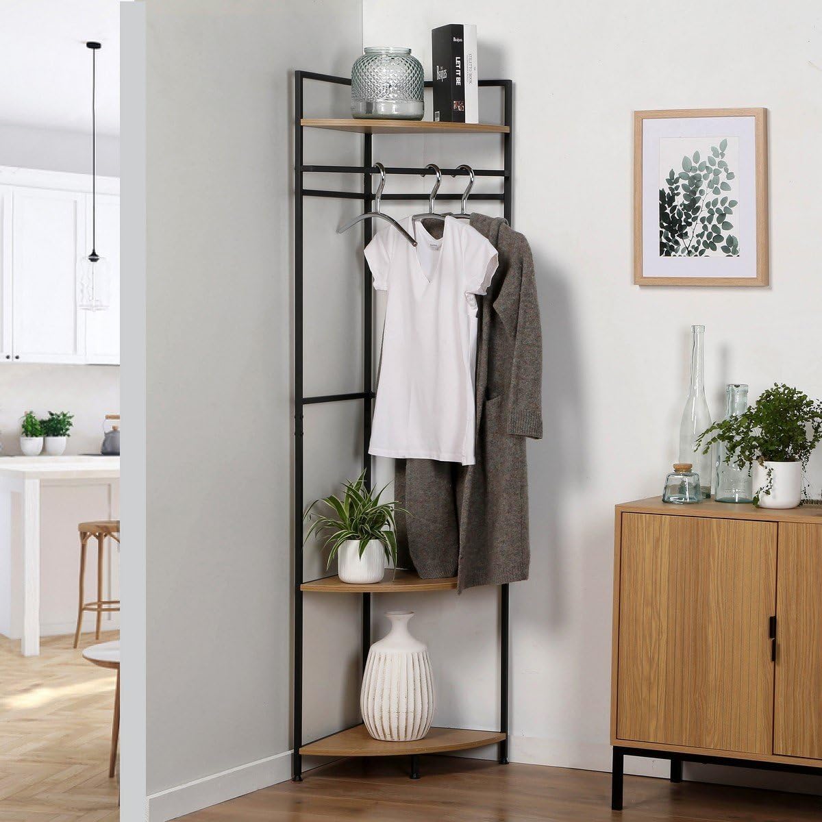 Étagère Penderie D'Angle Calicosy L42 X P42 X H175 Cm - Rangement Vêtements Avec Barre Et Étagères - Idéal Chambre, Entrée Ou Dressing Penderie étagères Métal