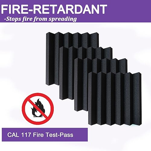 Miniatura 5 de Paquete de 24 paneles acústicos, paneles de espuma a prueba de sonido de 2 x 12 x 12 pulgadas para pared, paneles de cancelación de ruido
