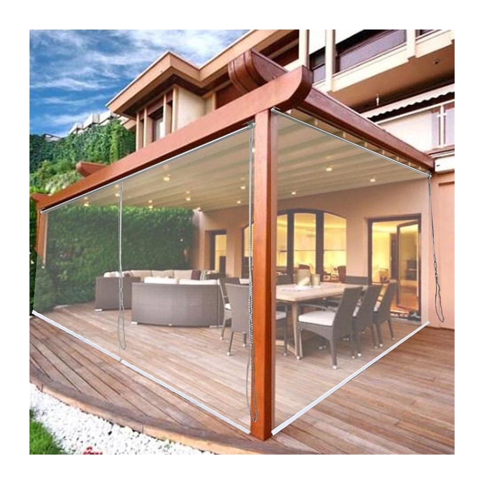 Store enrouleur transparent bâche PVC imperméable rideau pergola vent